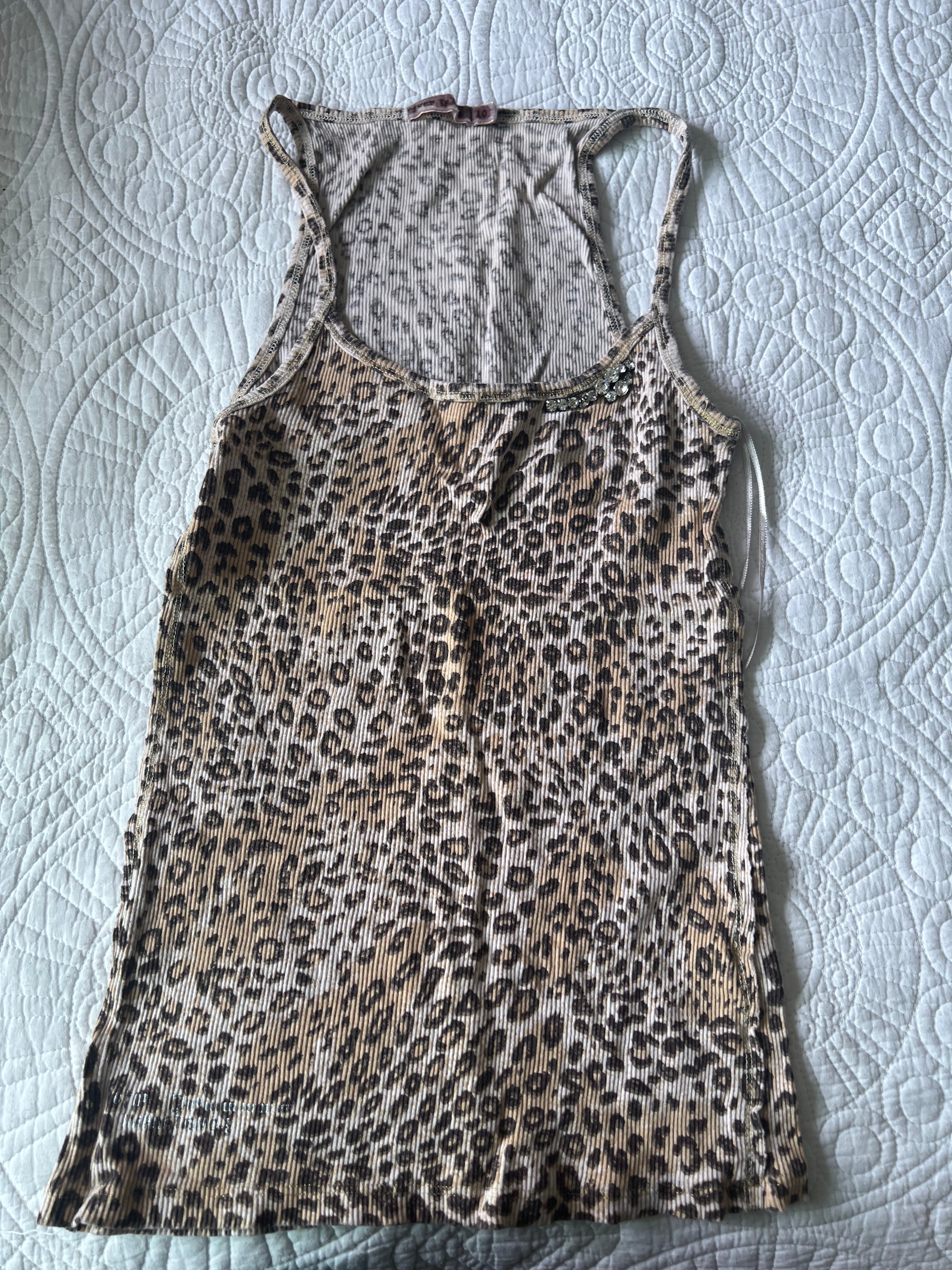 Leopard print ribbed vest with jewel detailing