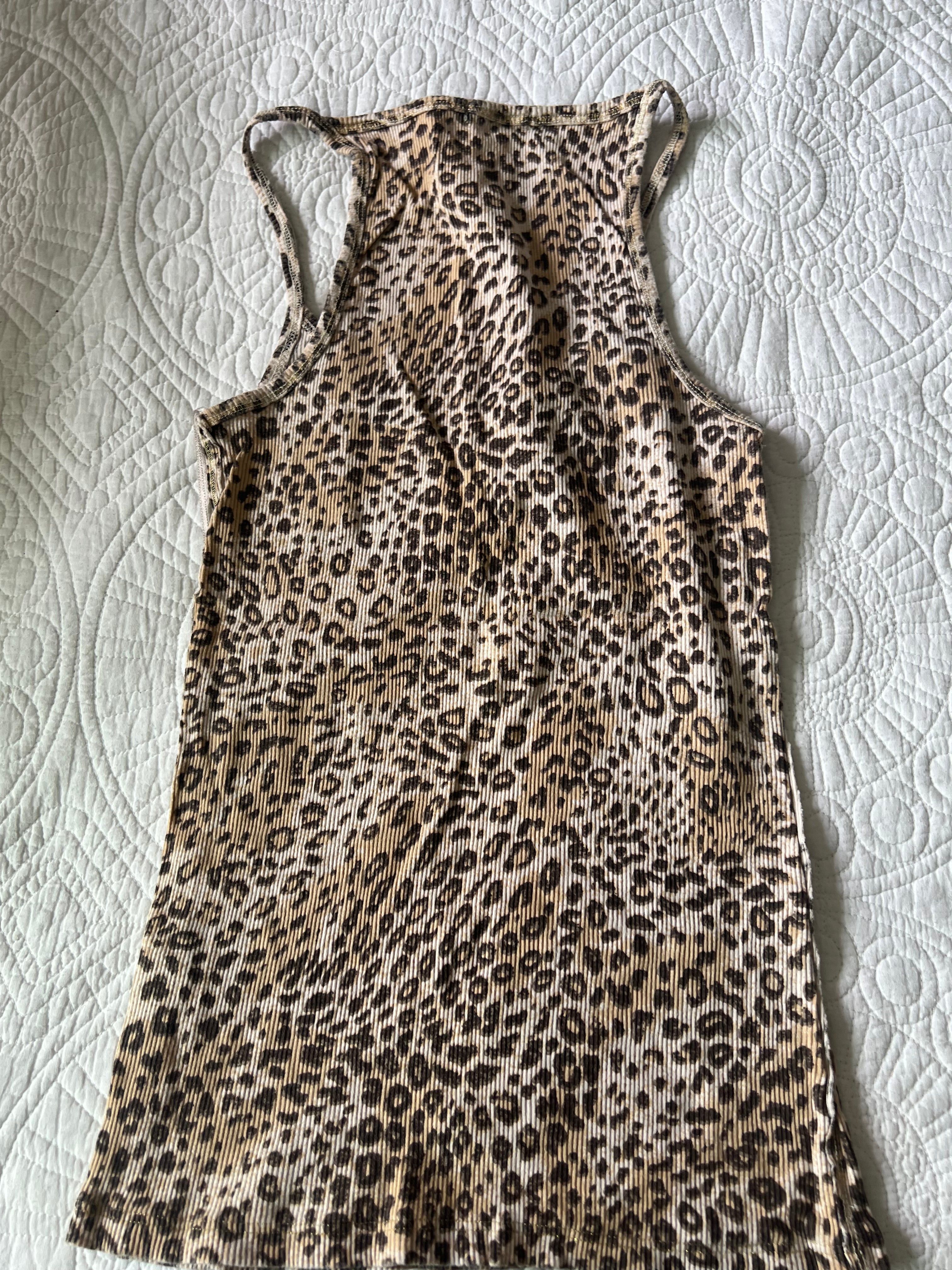 Leopard print ribbed vest with jewel detailing