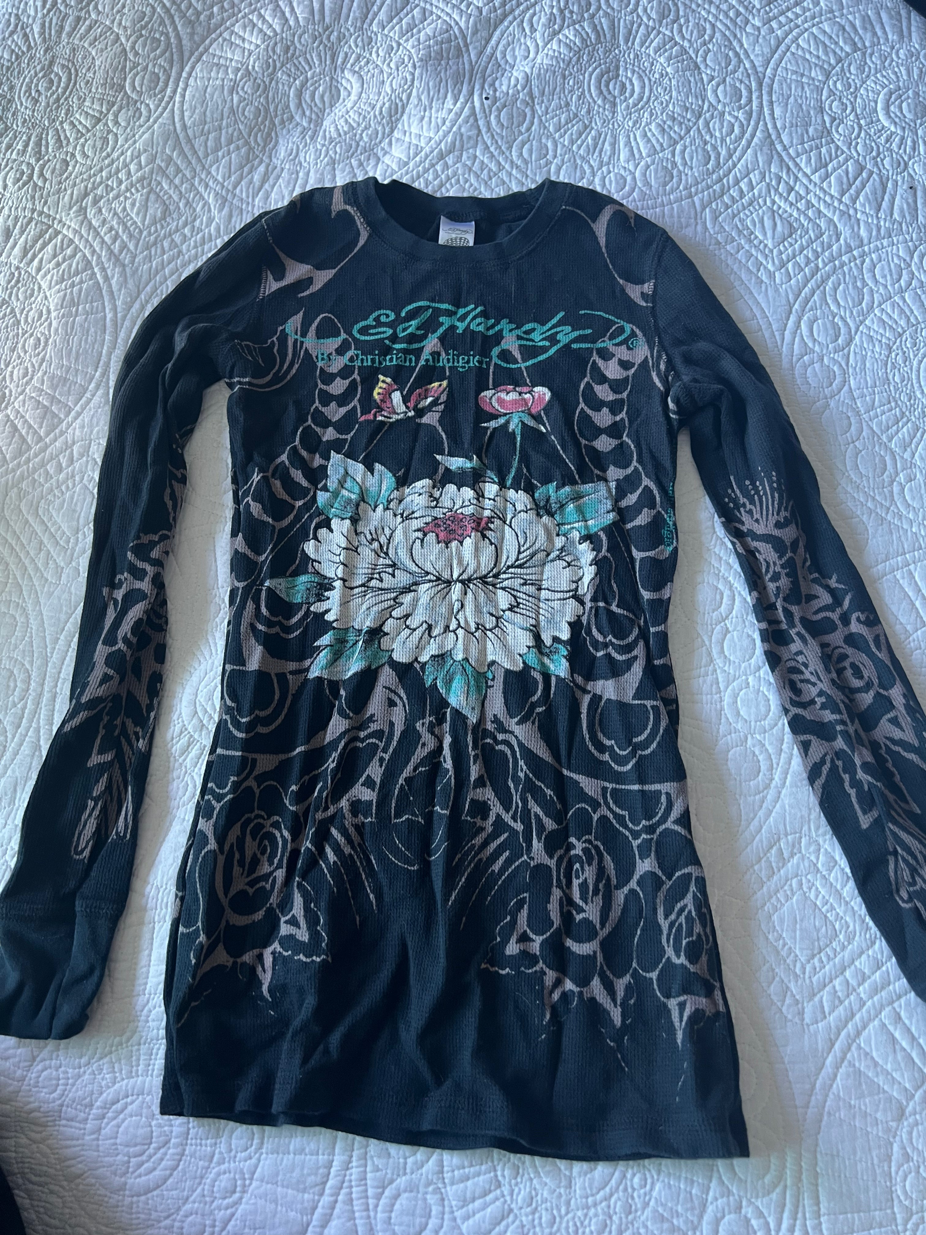 Ed hardy long sleeve black t-shirt dress