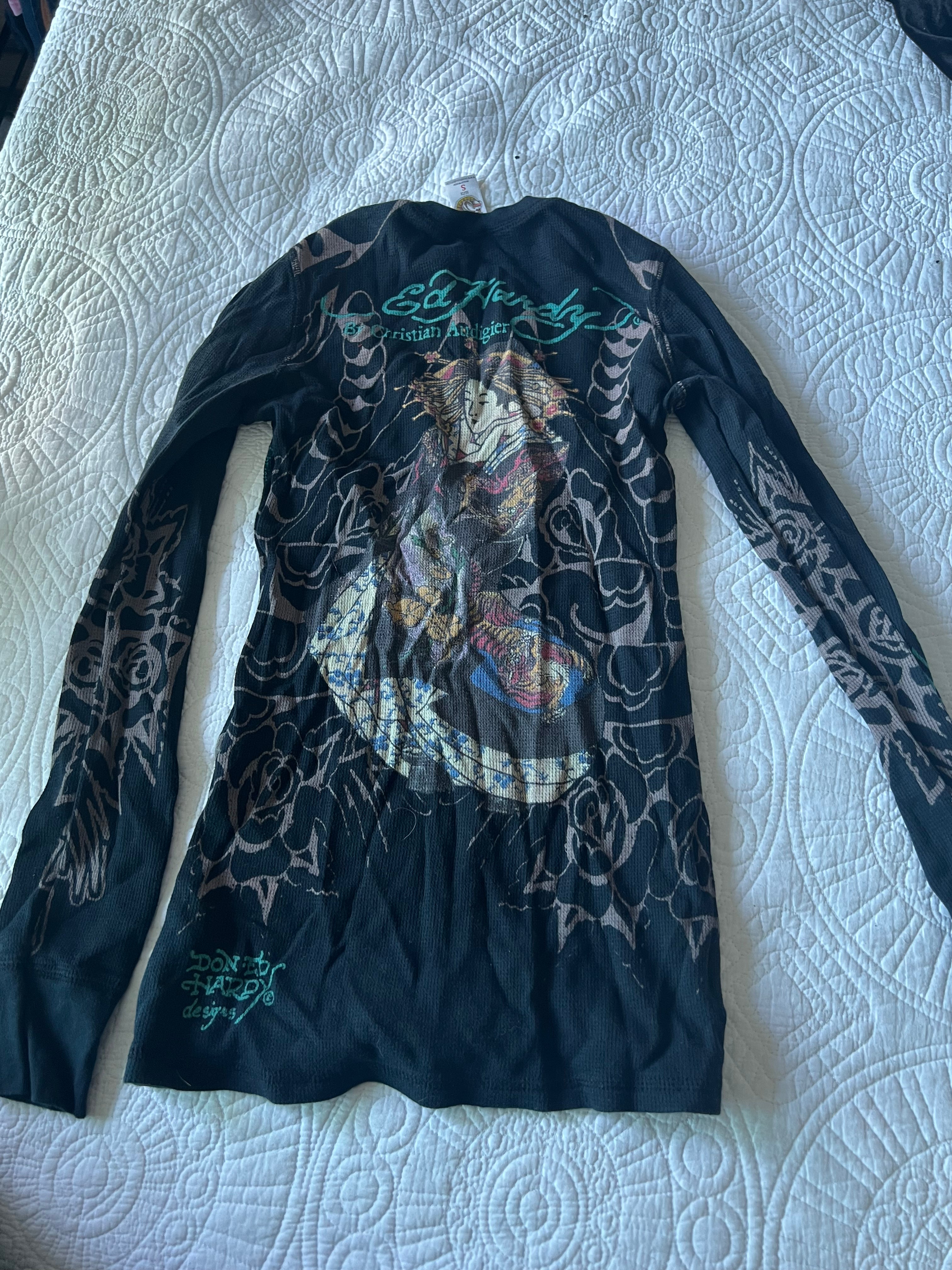 Ed hardy long sleeve black t-shirt dress