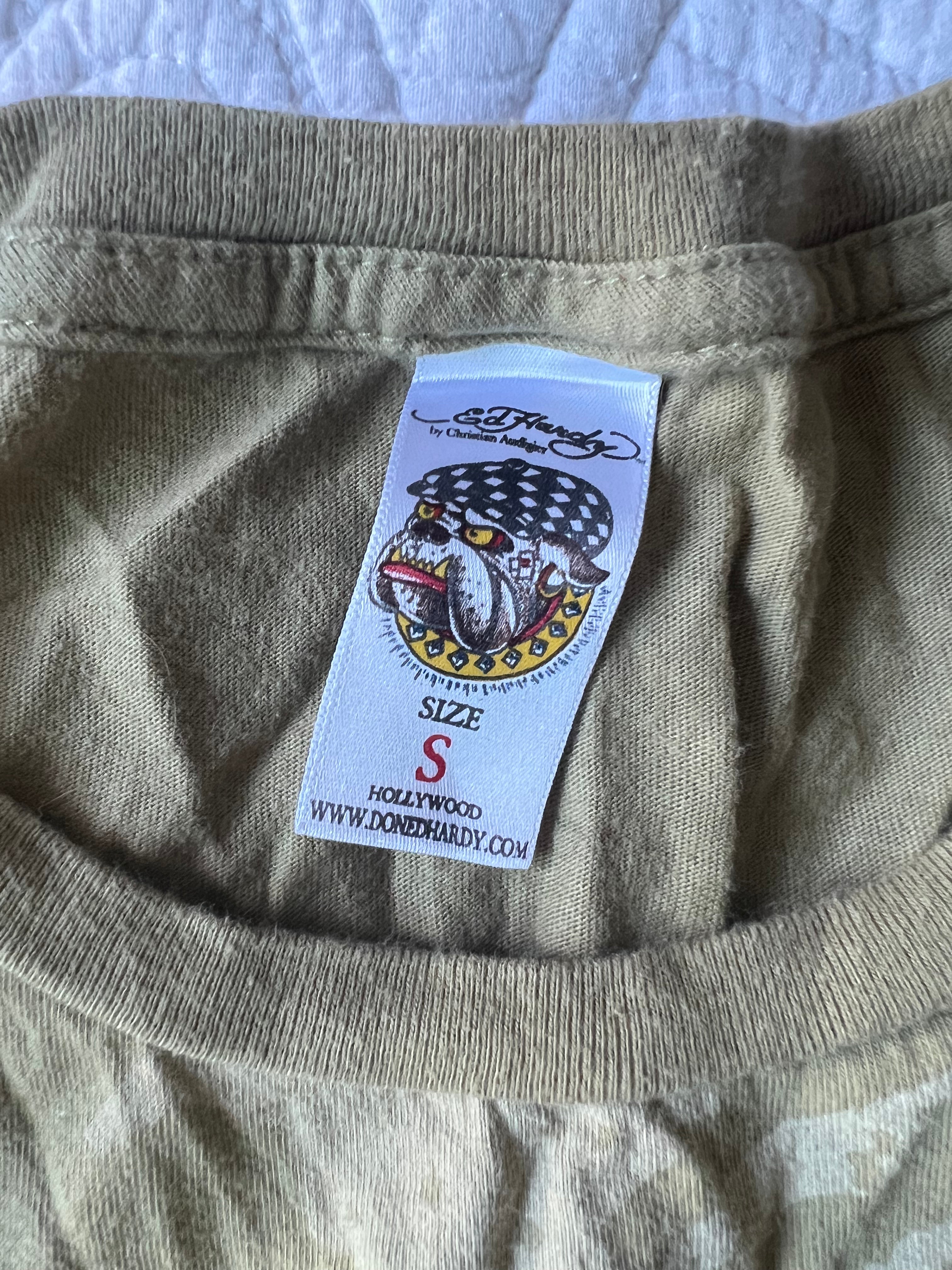 Ed hardy long sleeve khaki t-shirt dress with jewels