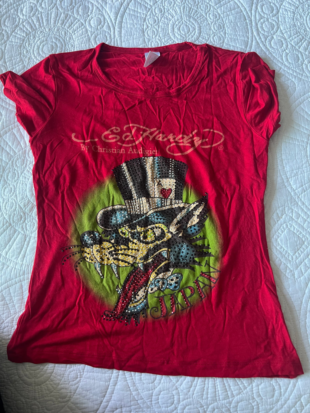 Red Ed Hardy top with jewels