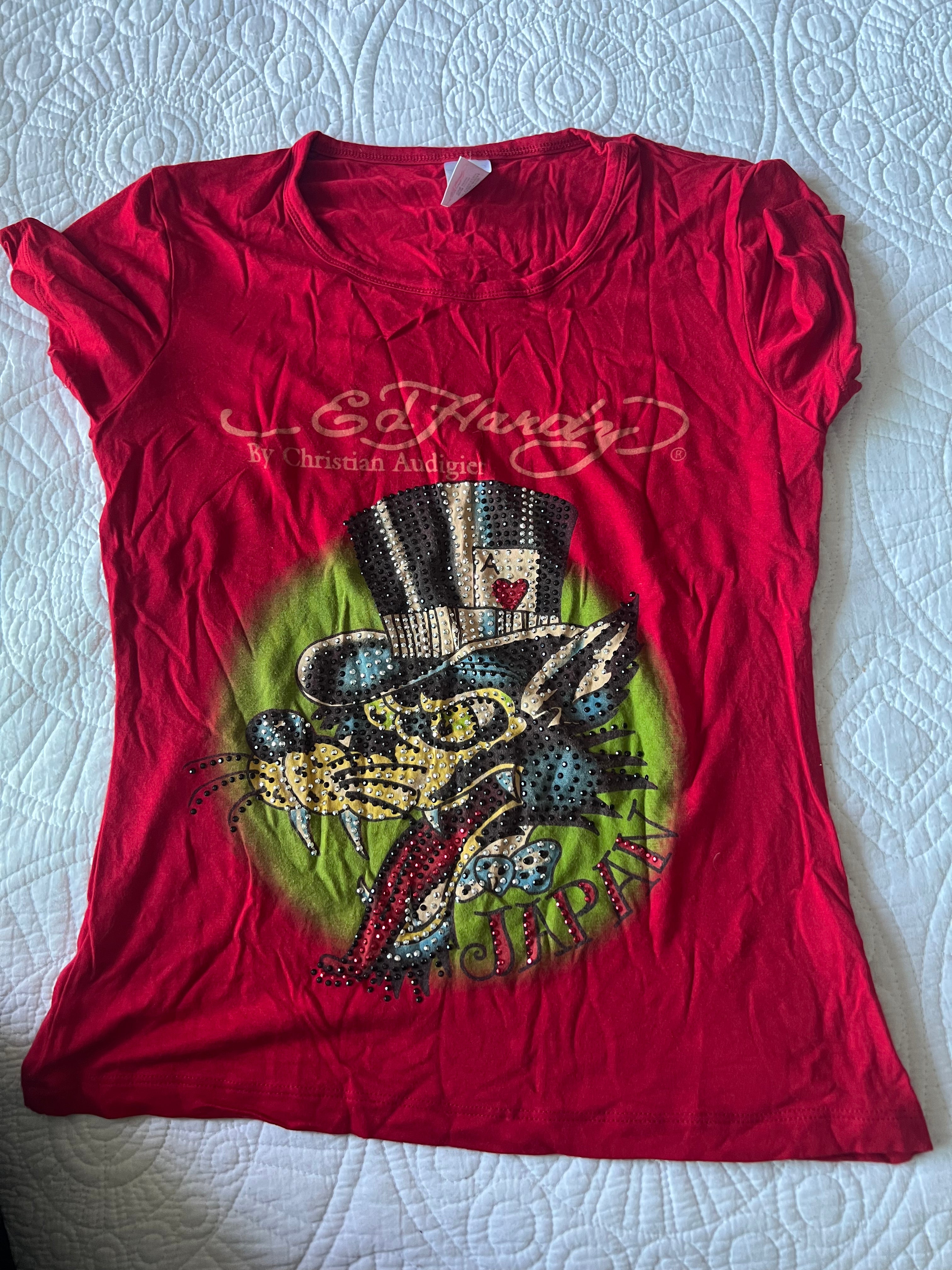 Red Ed Hardy top with jewels