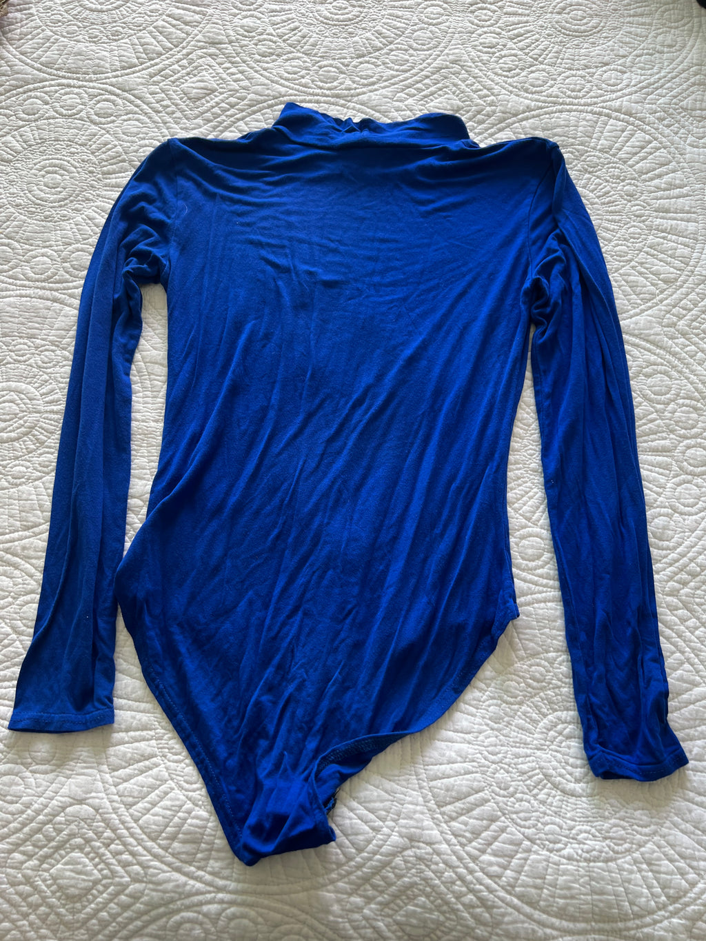 Blue turtle neck bodysuit