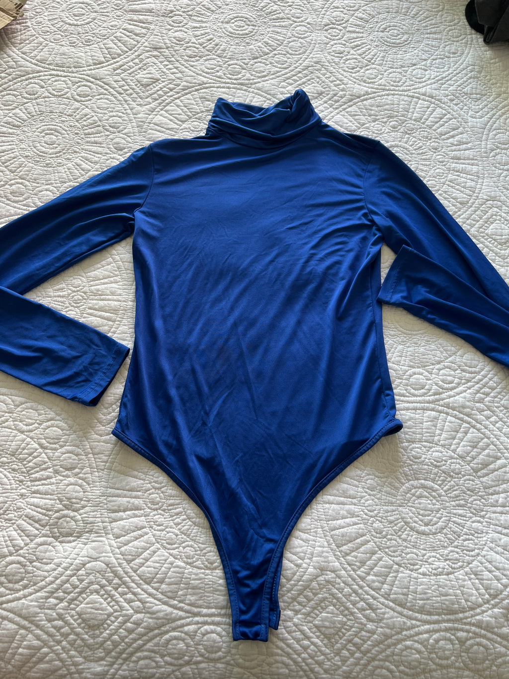Blue turtle neck bodysuit