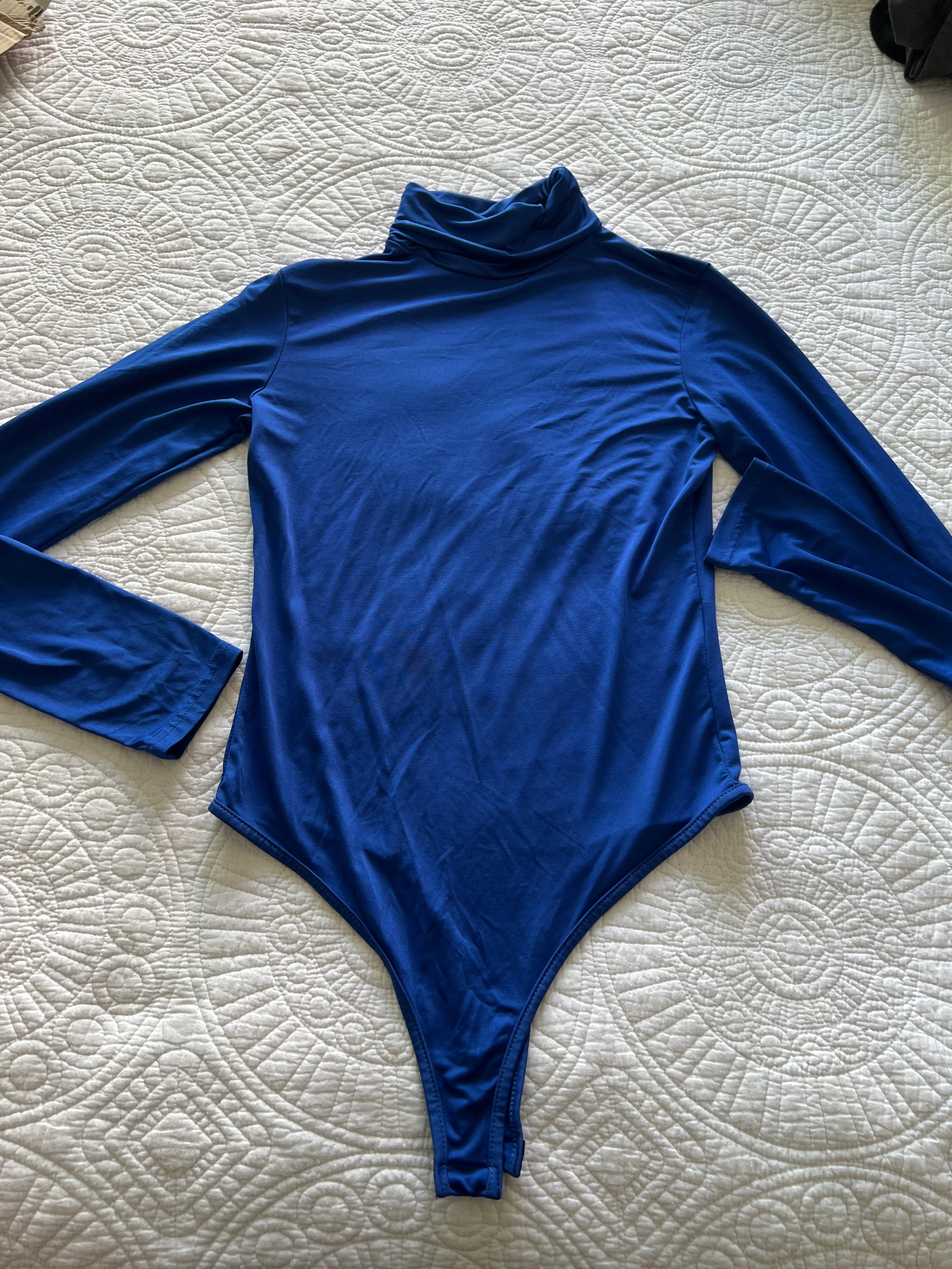 Blue turtle neck bodysuit