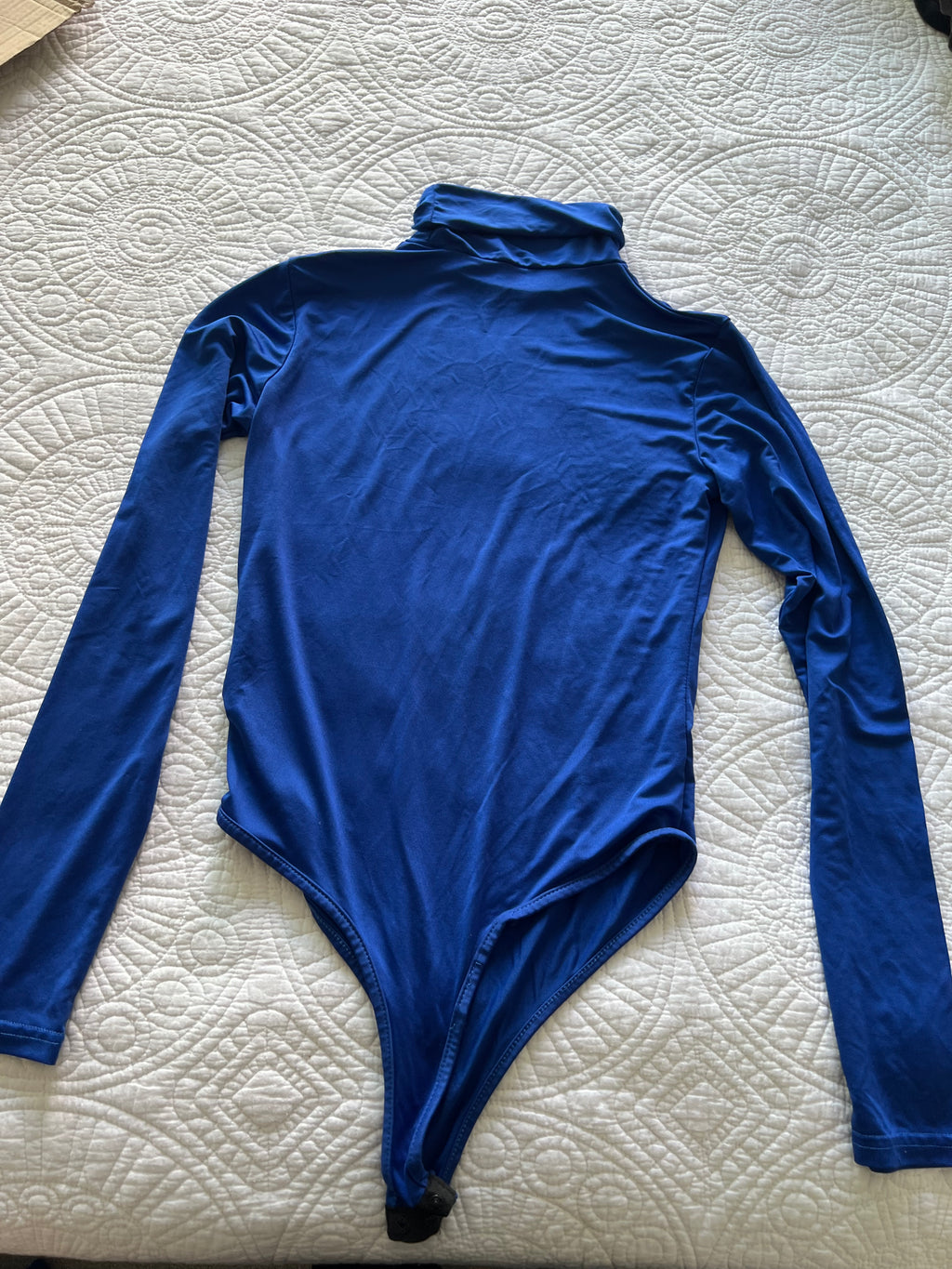 Blue turtle neck bodysuit