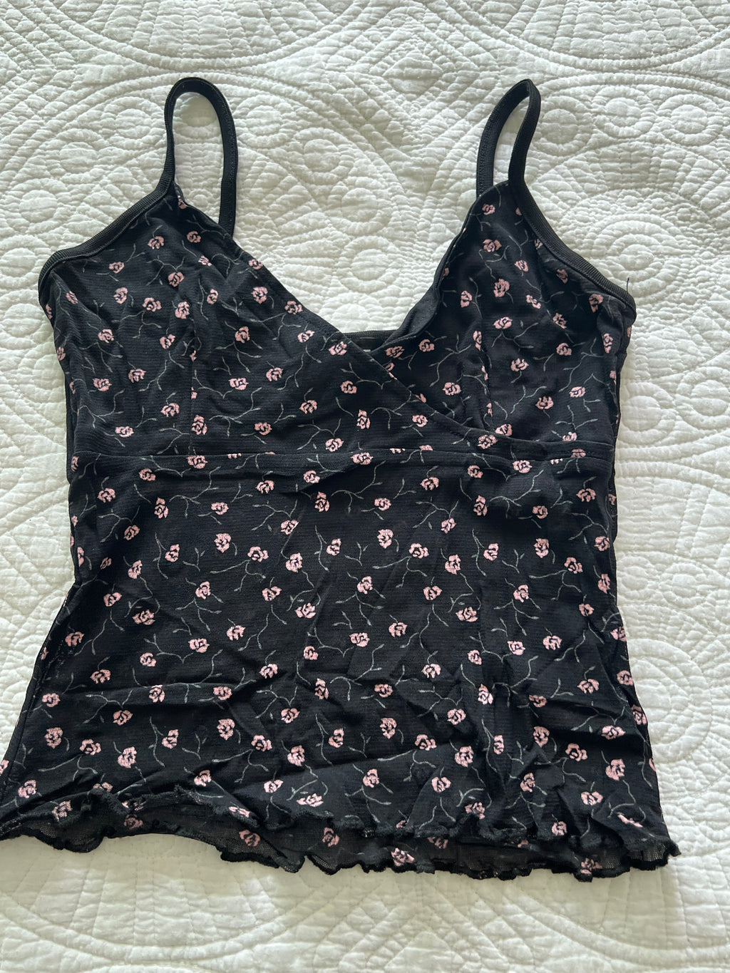 Black flower print top
