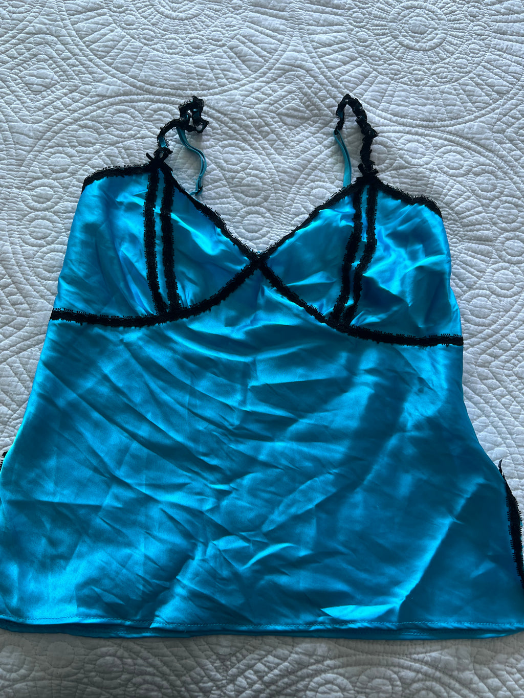 Blue satin strappy top