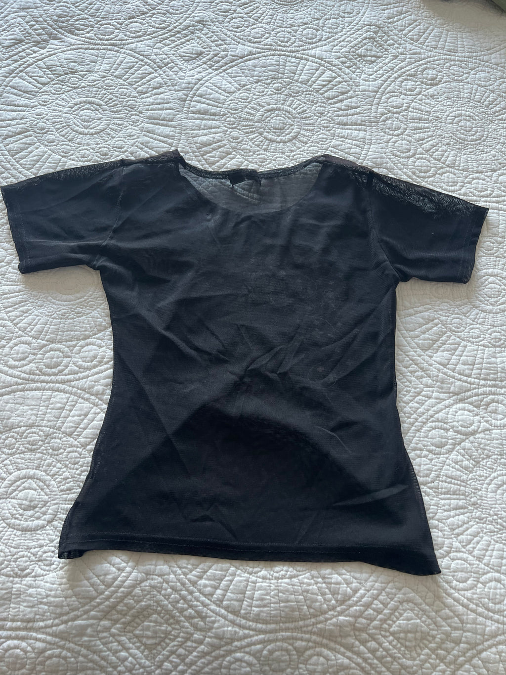 Black top with flower embroidery