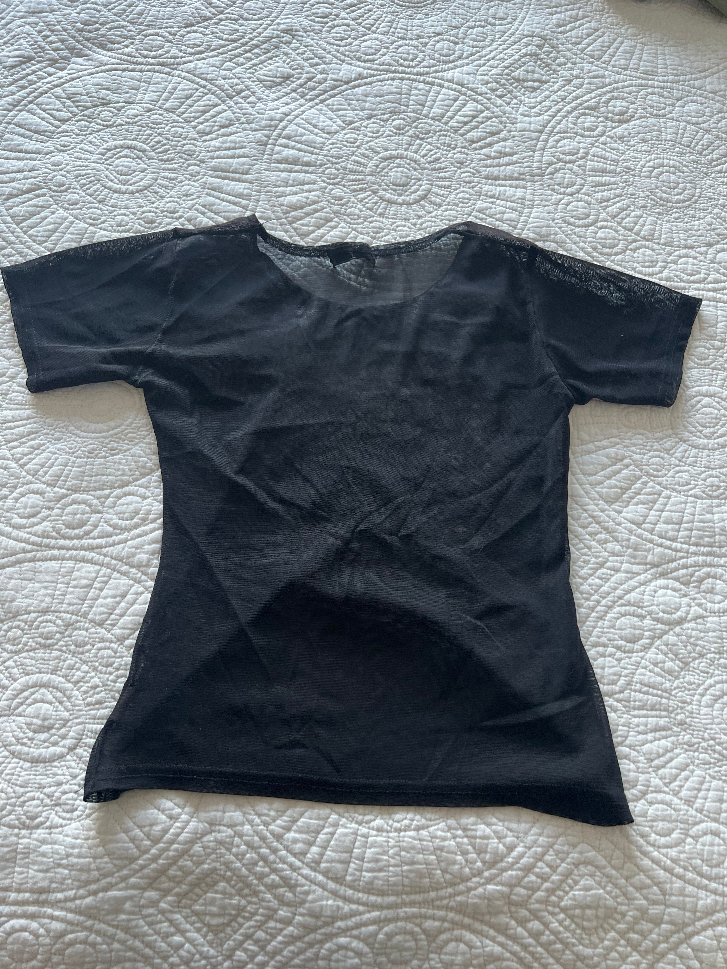 Black top with flower embroidery