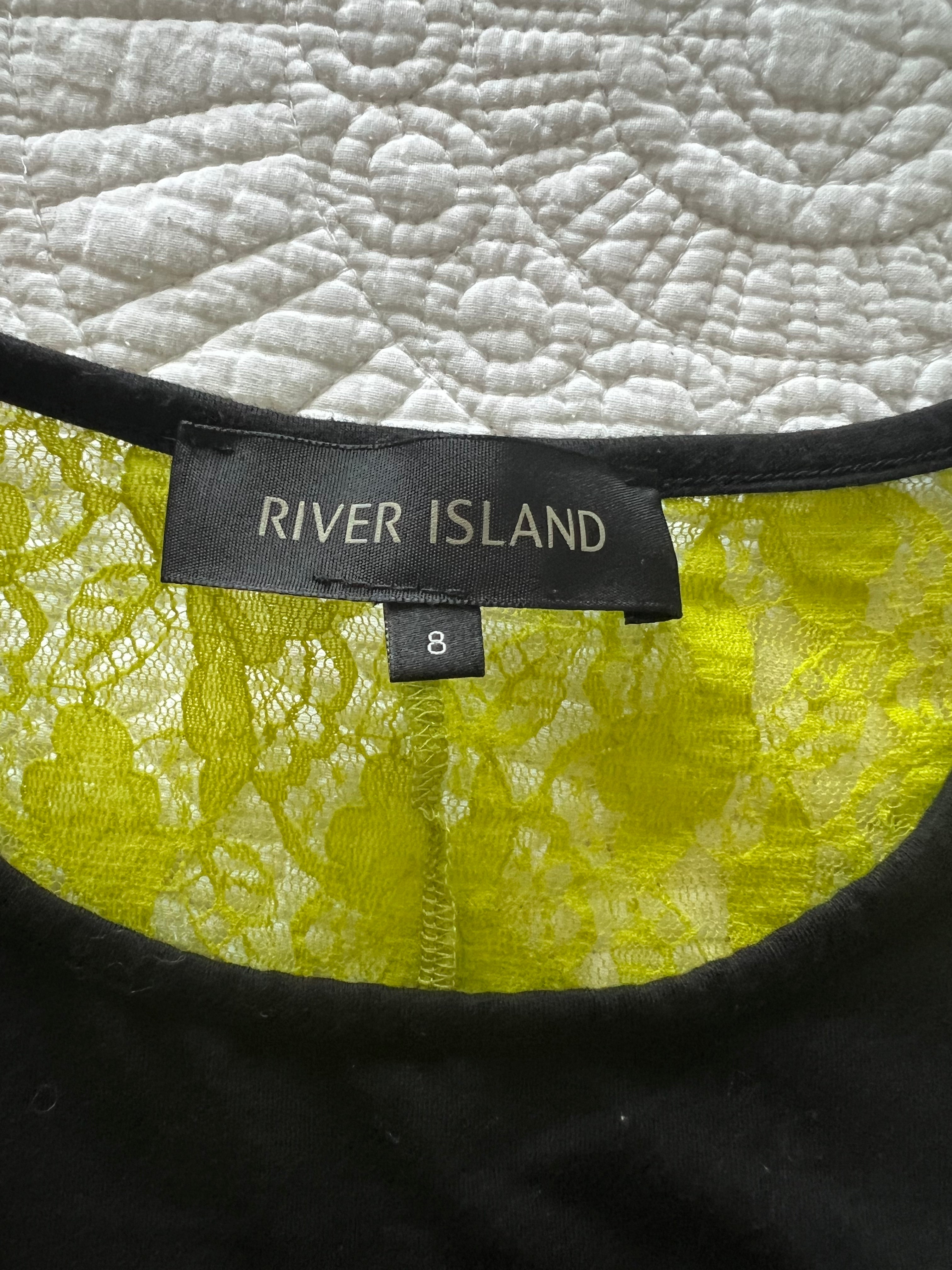 Black/grey top with yellow lace