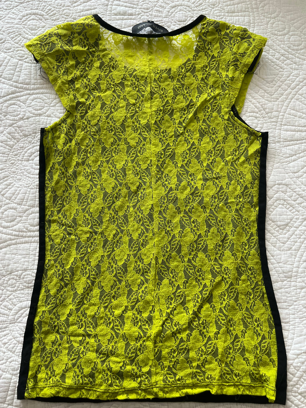 Black/grey top with yellow lace