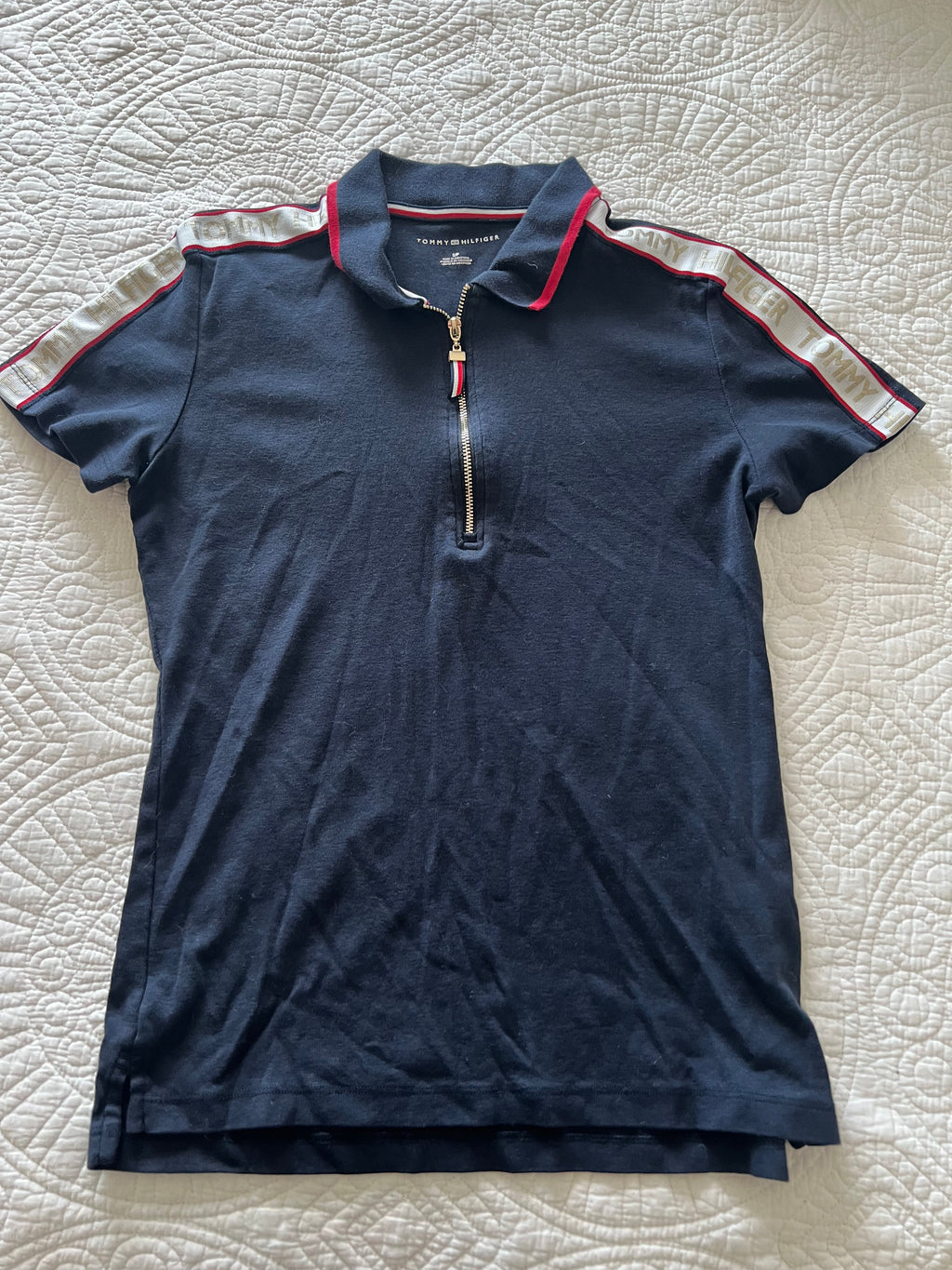 Tommy Hilfiger navy t-shirt, zip up colar