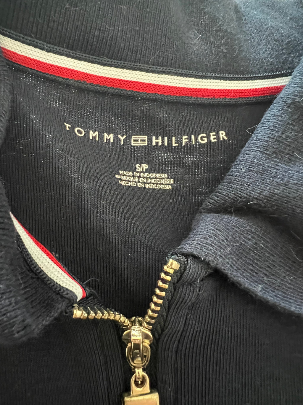 Tommy Hilfiger navy t-shirt, zip up colar