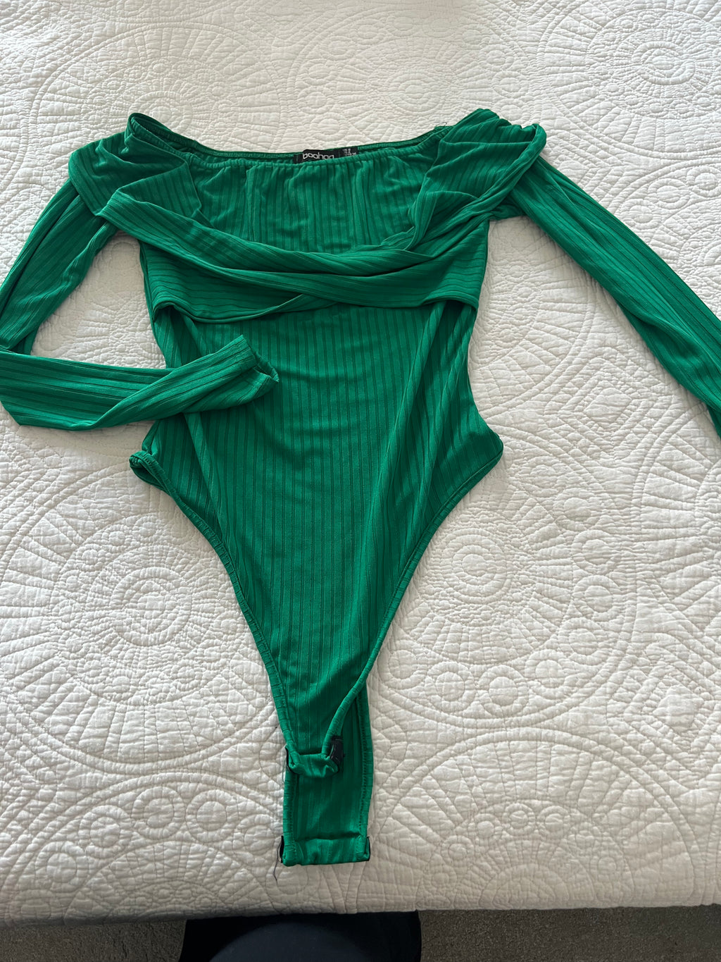 Green, ribbed long sleeve bodysuit
