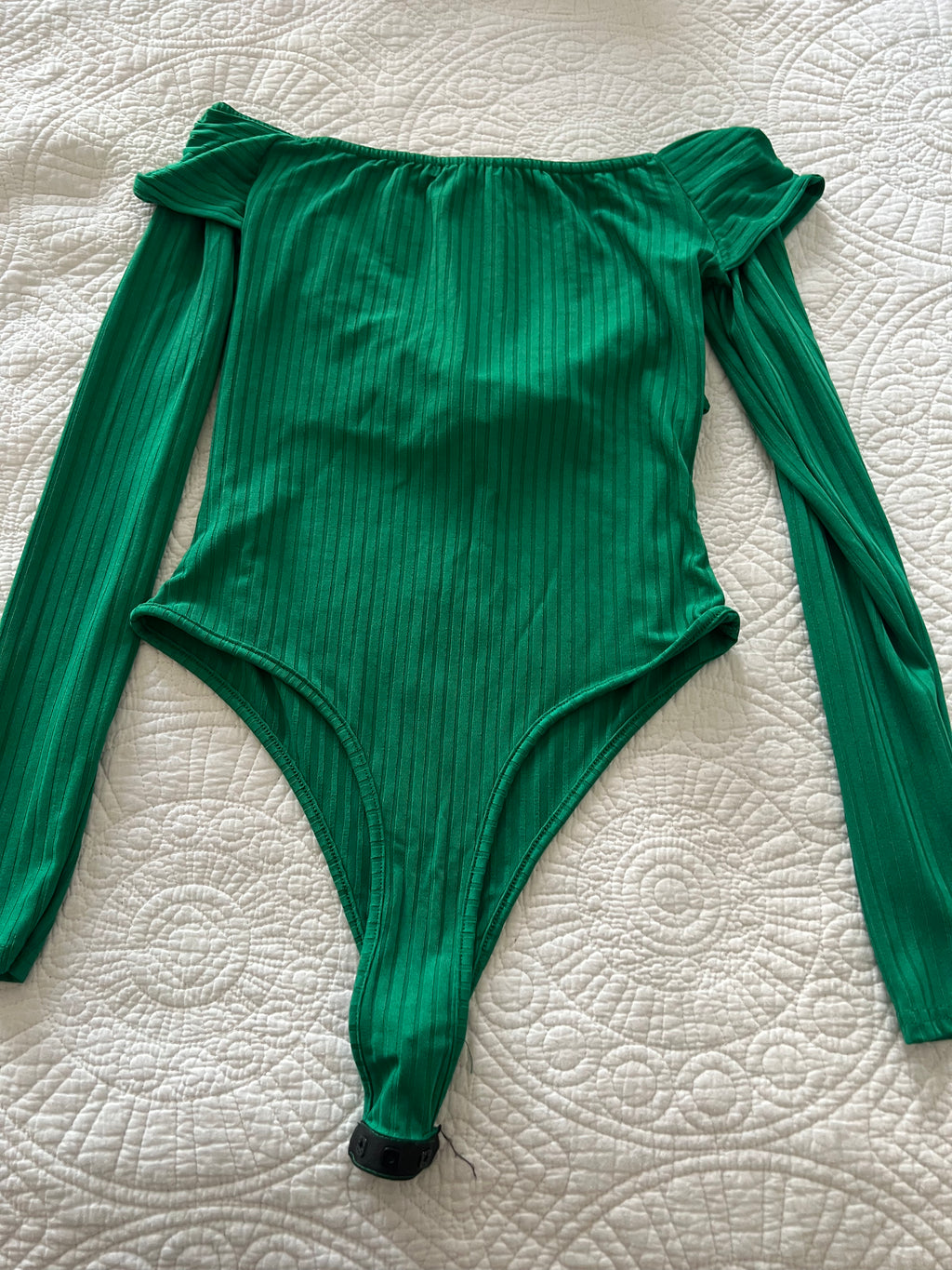 Green, ribbed long sleeve bodysuit