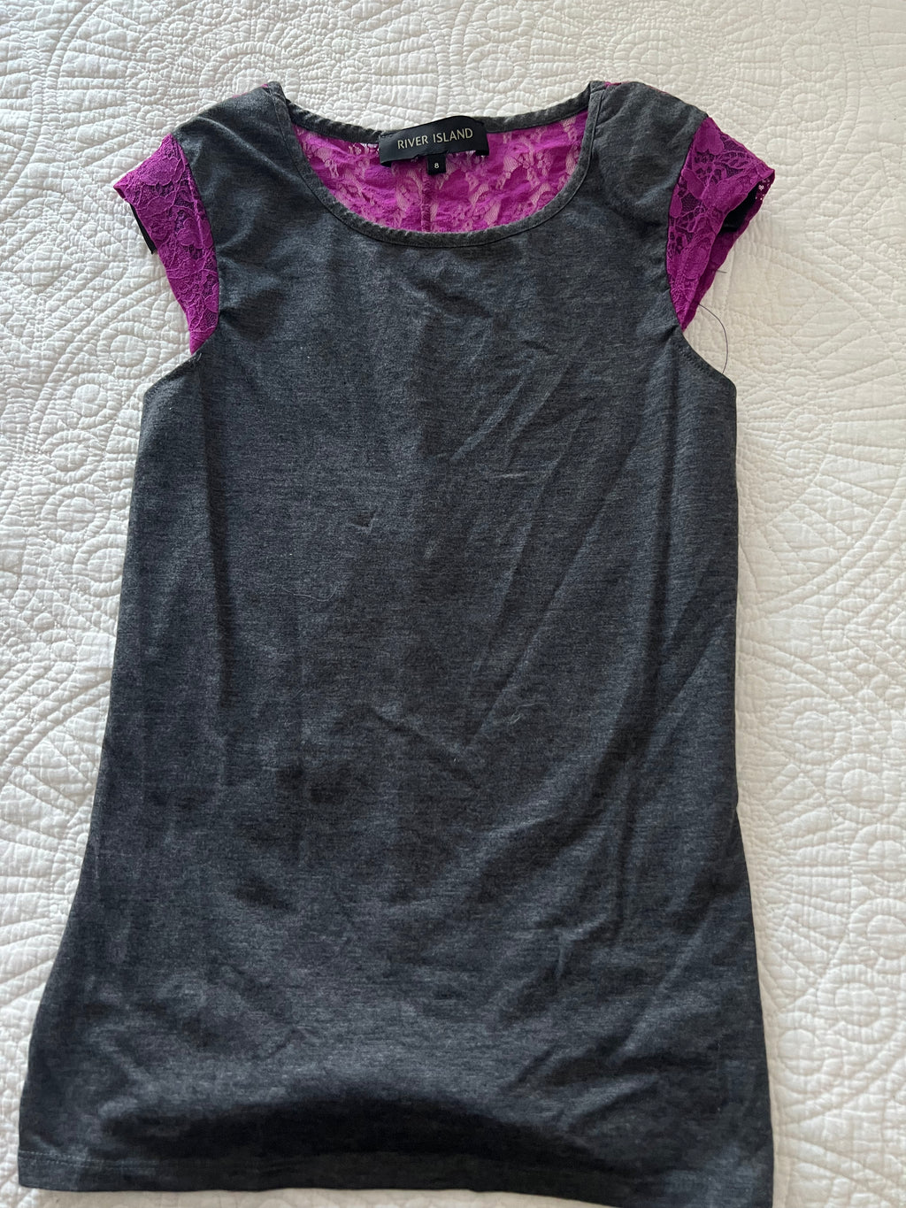 Grey top with purple lace