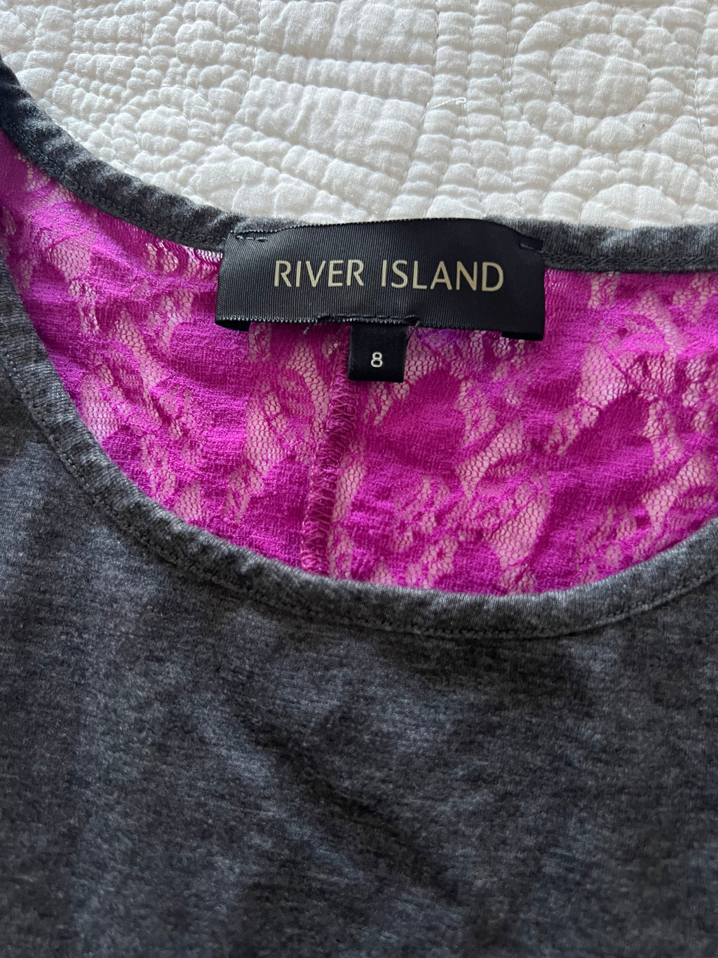 Grey top with purple lace