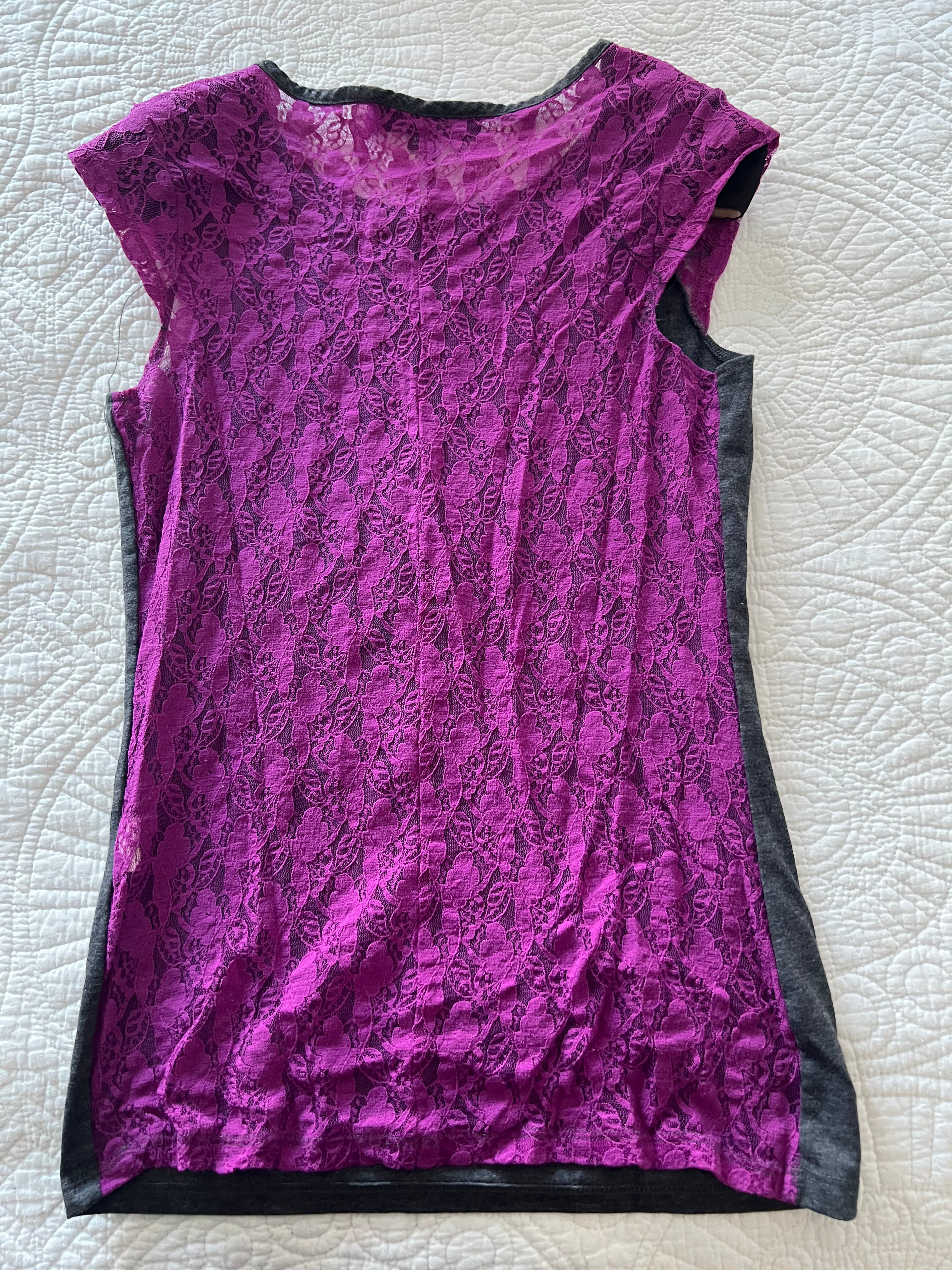 Grey top with purple lace