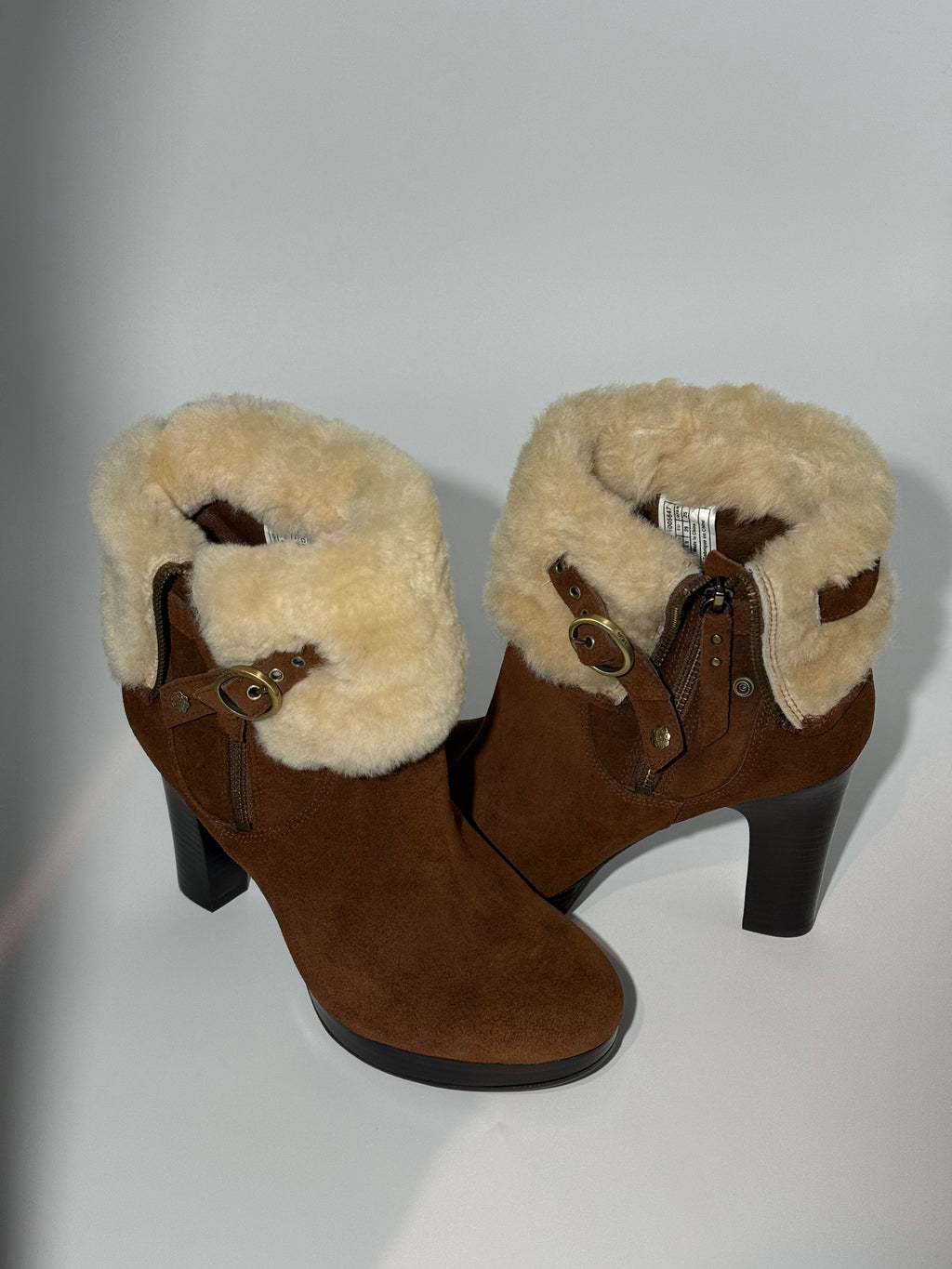 BRAND NEW UGG - AUSTRALIAN SHEPHERD BROWN BOOT HEELS WITH FUR