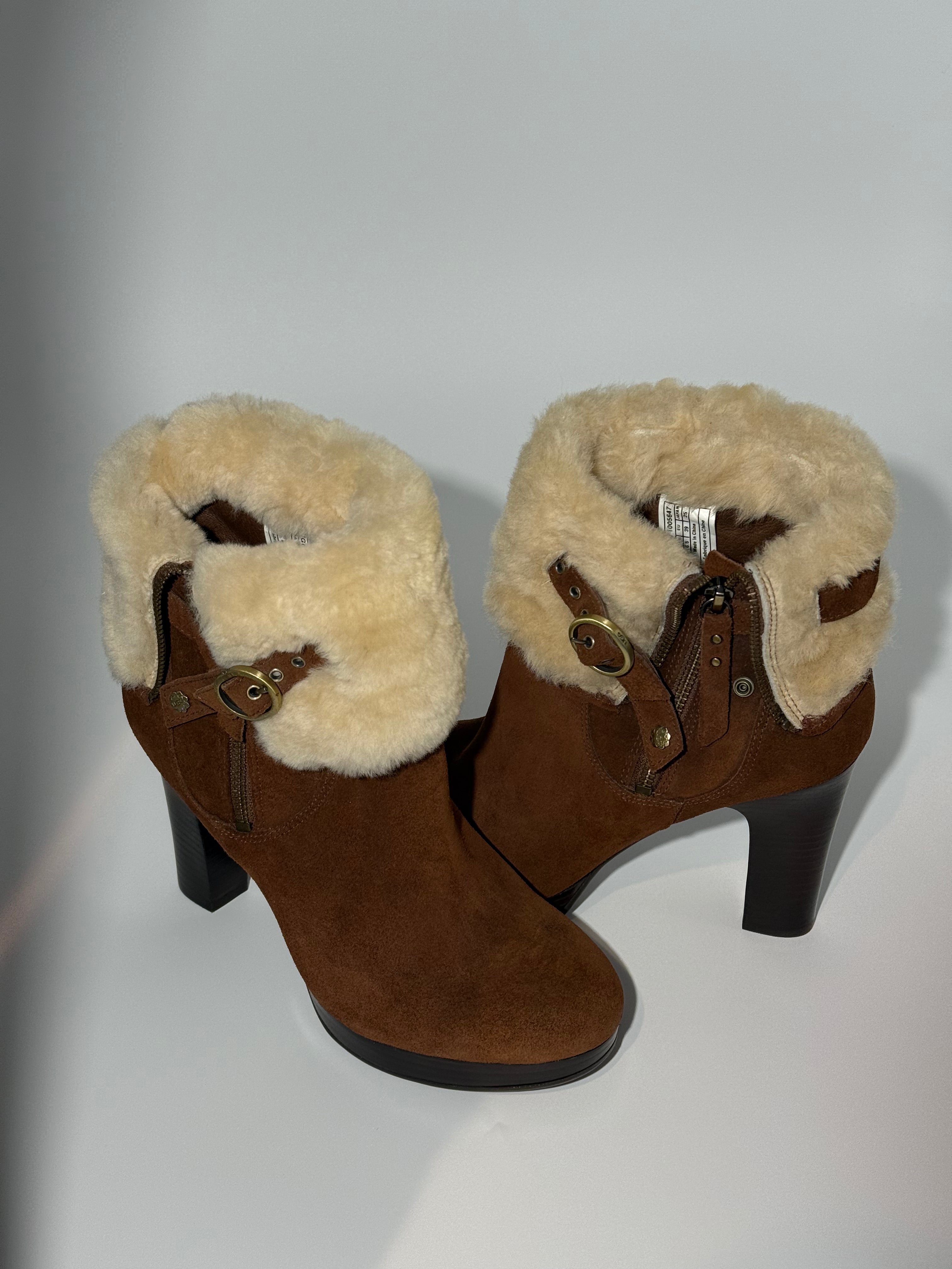 BRAND NEW UGG - AUSTRALIAN SHEPHERD BROWN BOOT HEELS WITH FUR