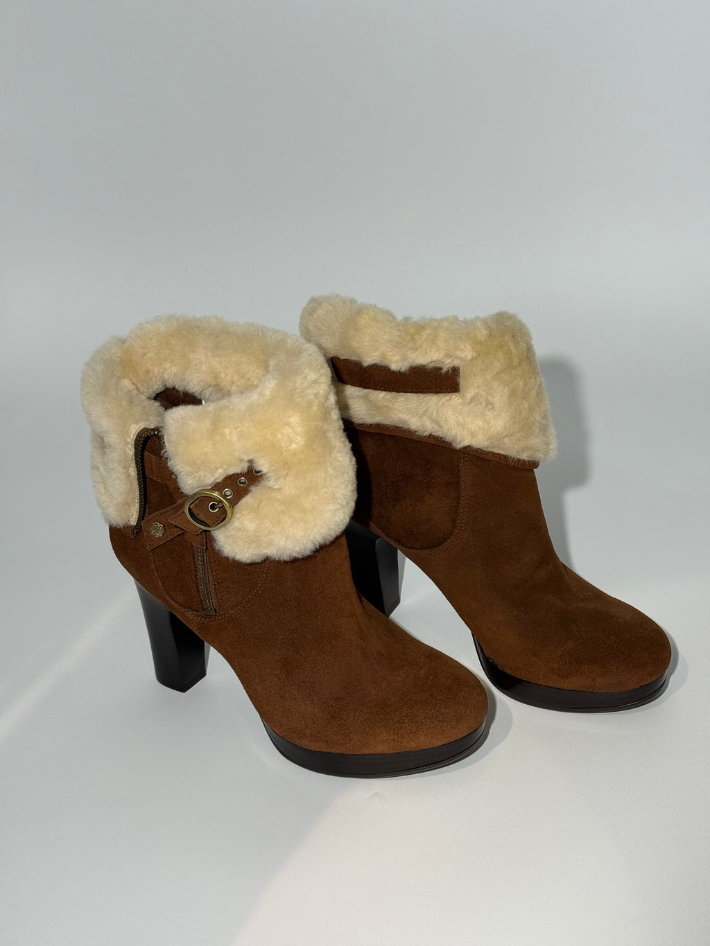 BRAND NEW UGG - AUSTRALIAN SHEPHERD BROWN BOOT HEELS WITH FUR