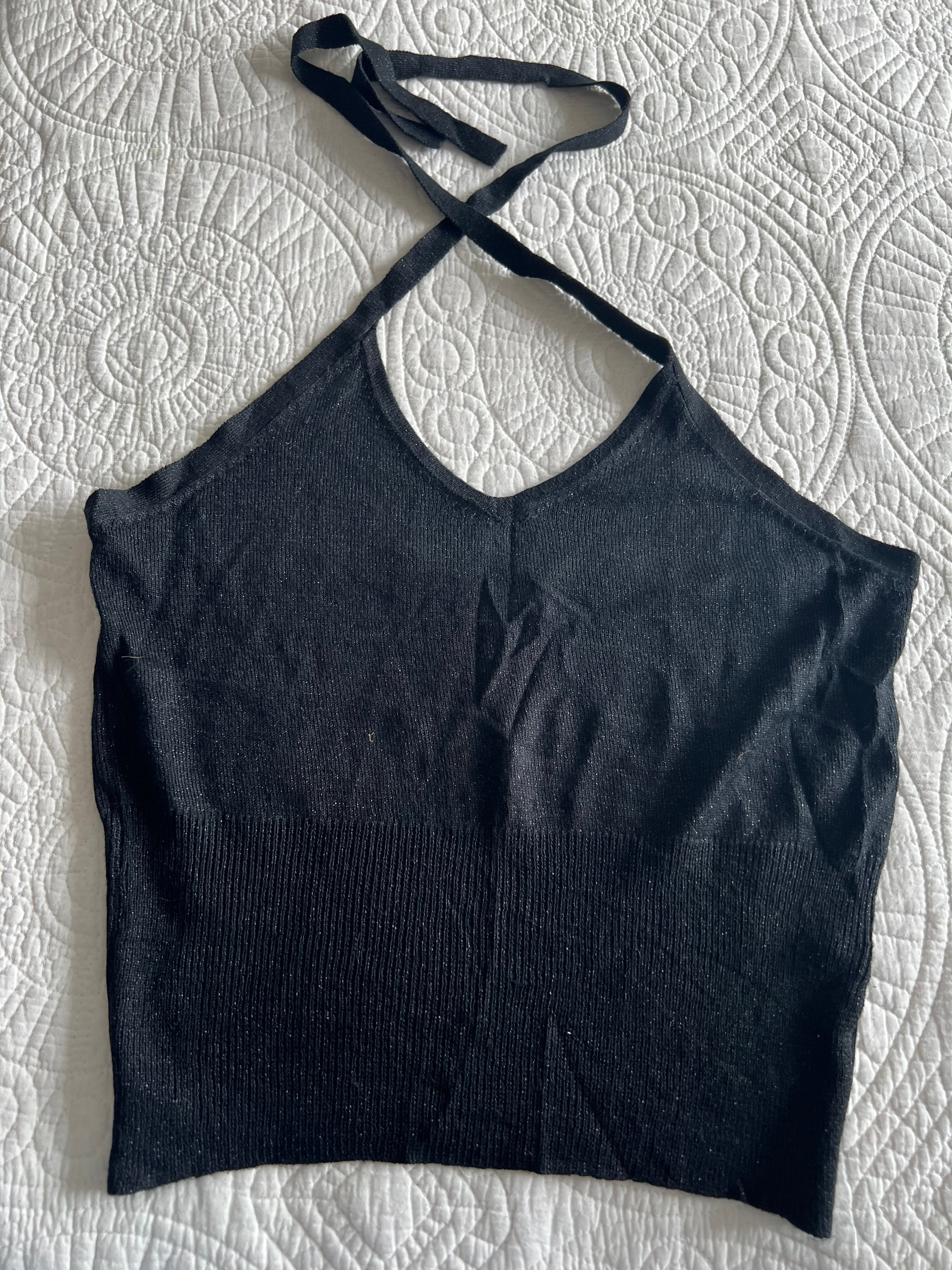 Black halter neck crop top