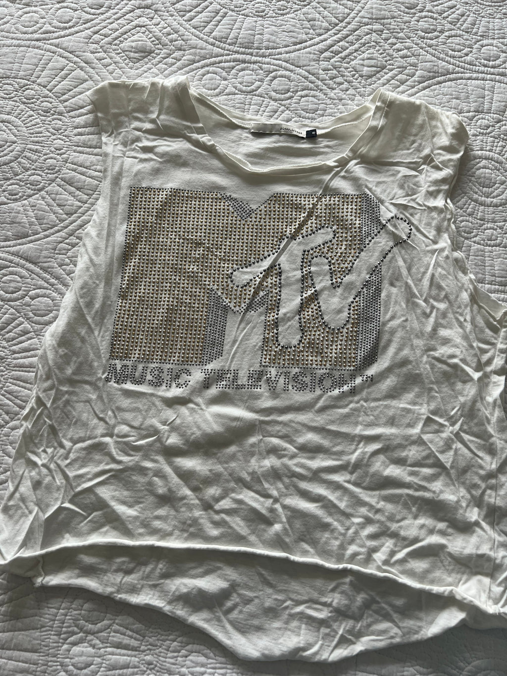 White MTV crop top vest