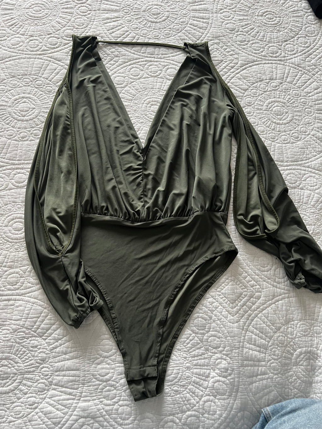 Dark green, v neck bodysuit