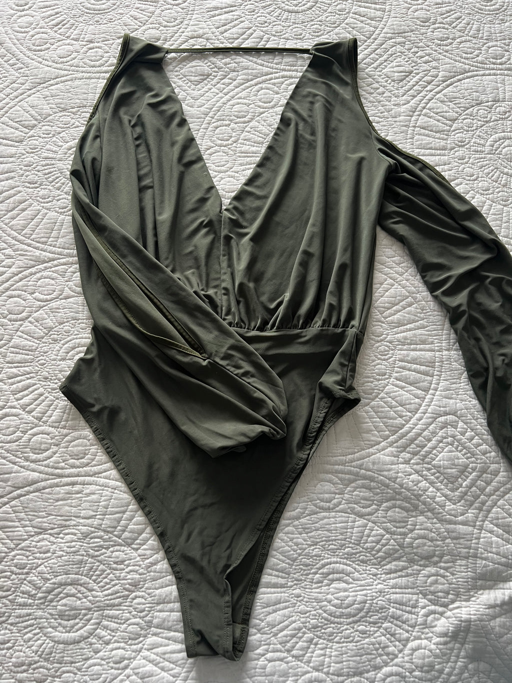Dark green, v neck bodysuit