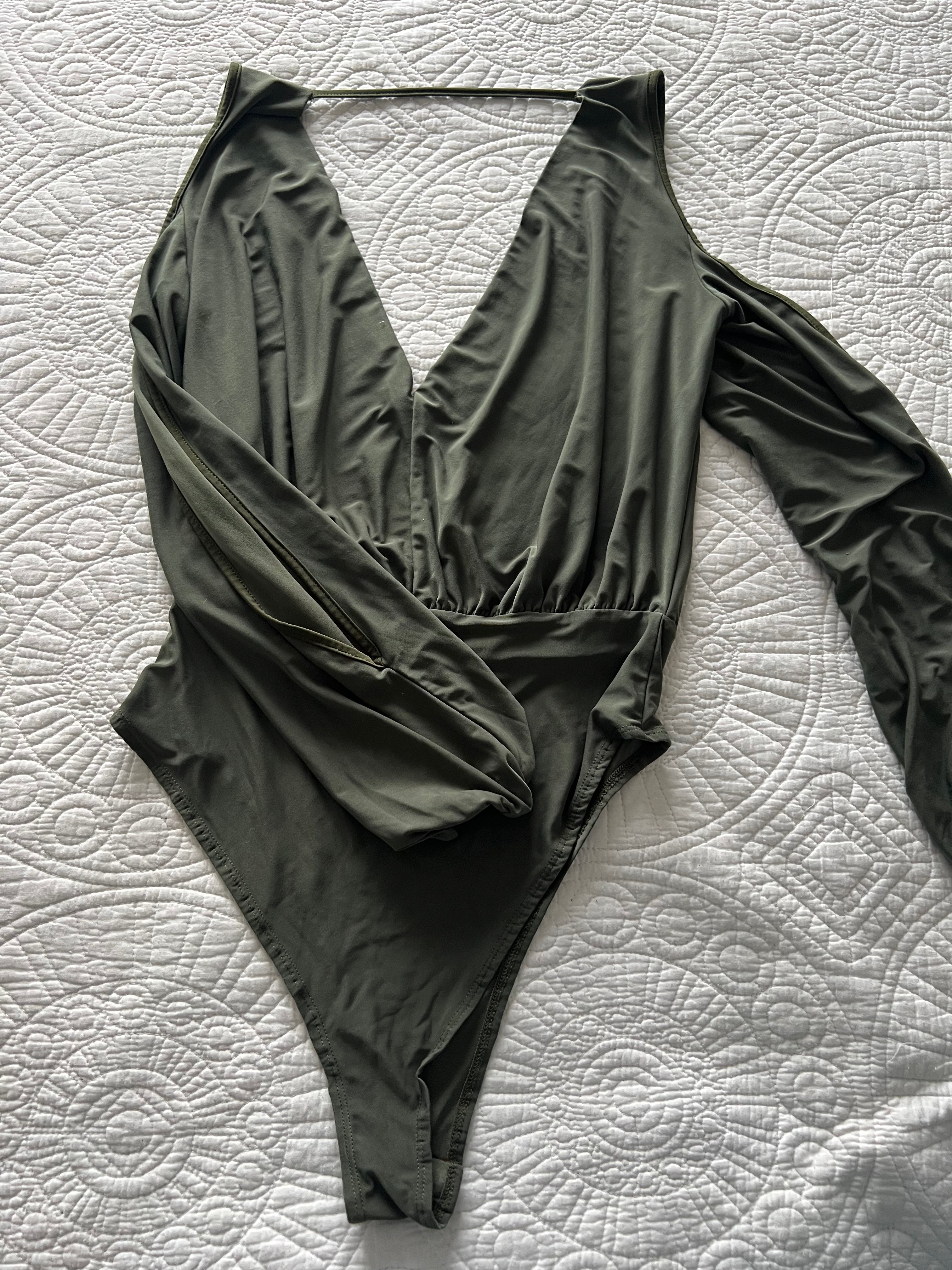 Dark green, v neck bodysuit