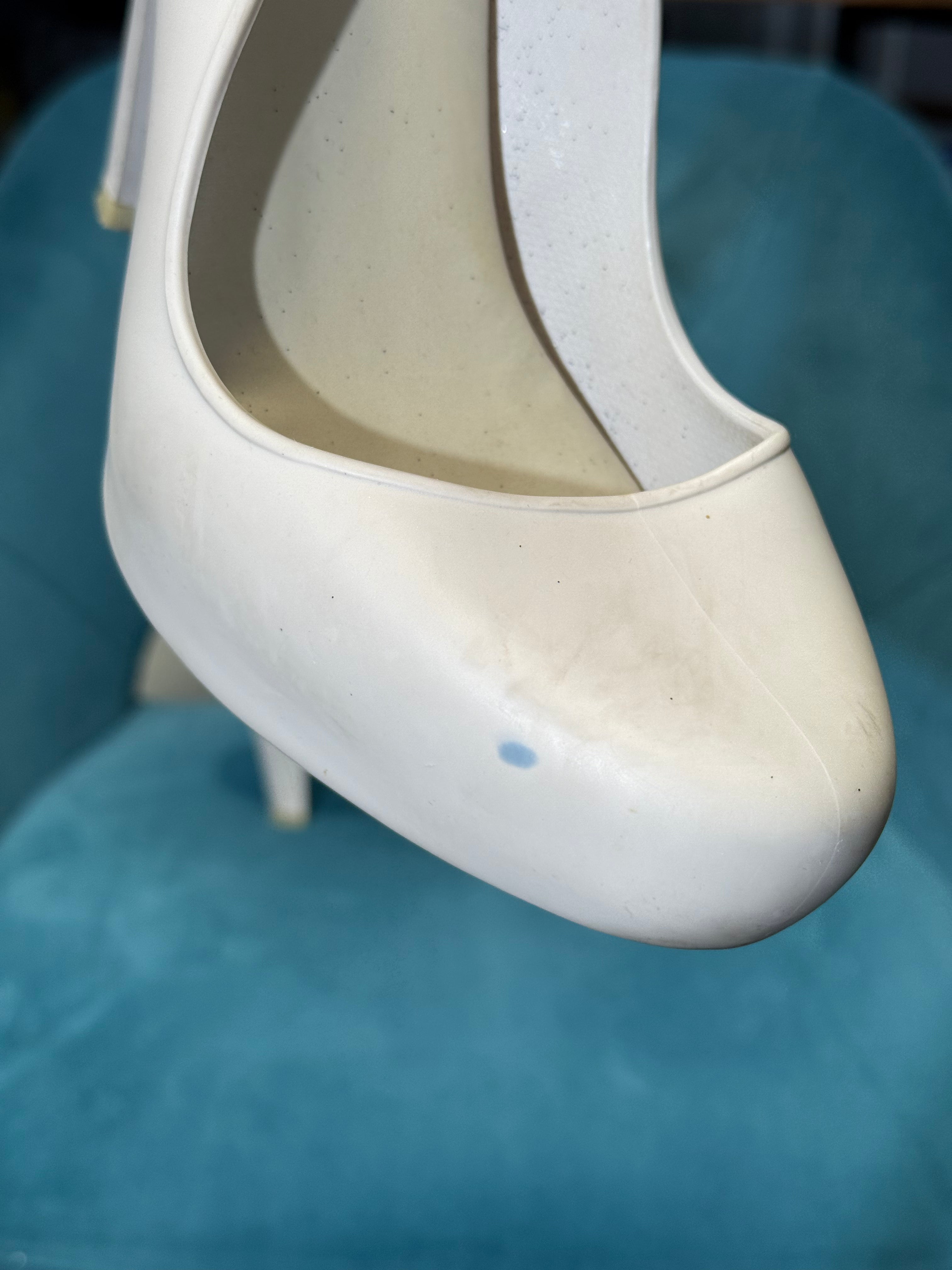 White Platform High Heels with Black Glitter Wing Detail