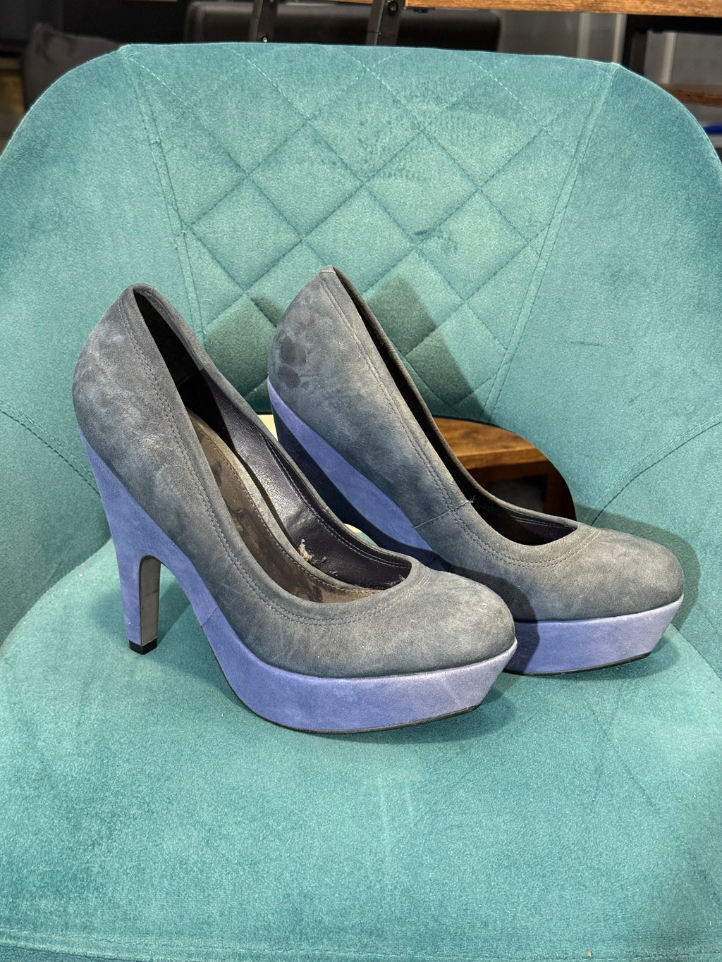 Carvela Two-Tone Blue / Grey Suede Platform High Heels