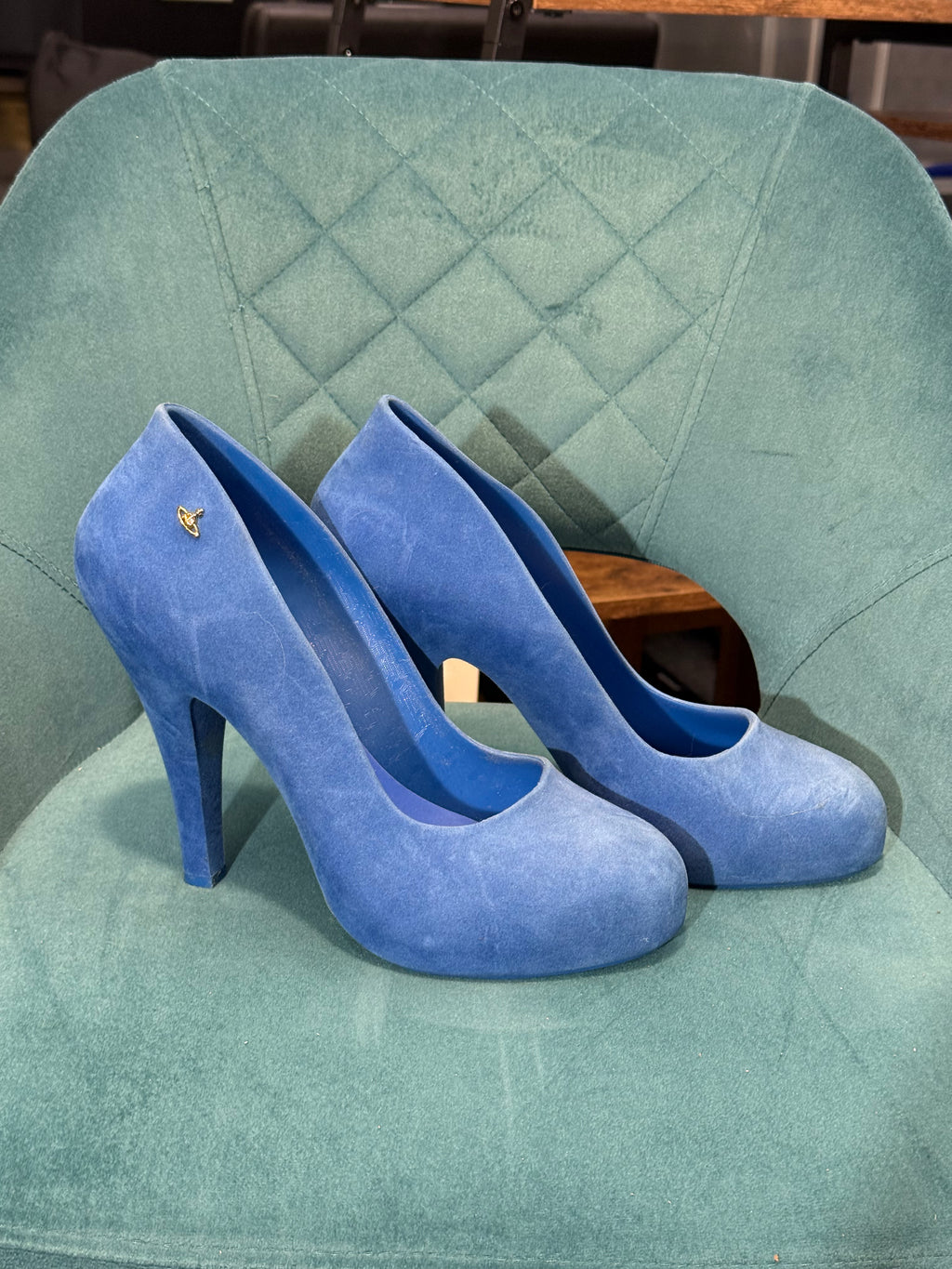 Vivienne Westwood Blue Suede Effect High Heel Court Shoes