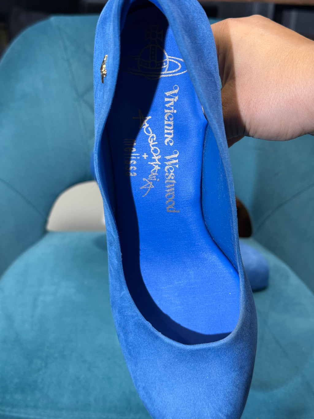 Vivienne Westwood Blue Suede Effect High Heel Court Shoes