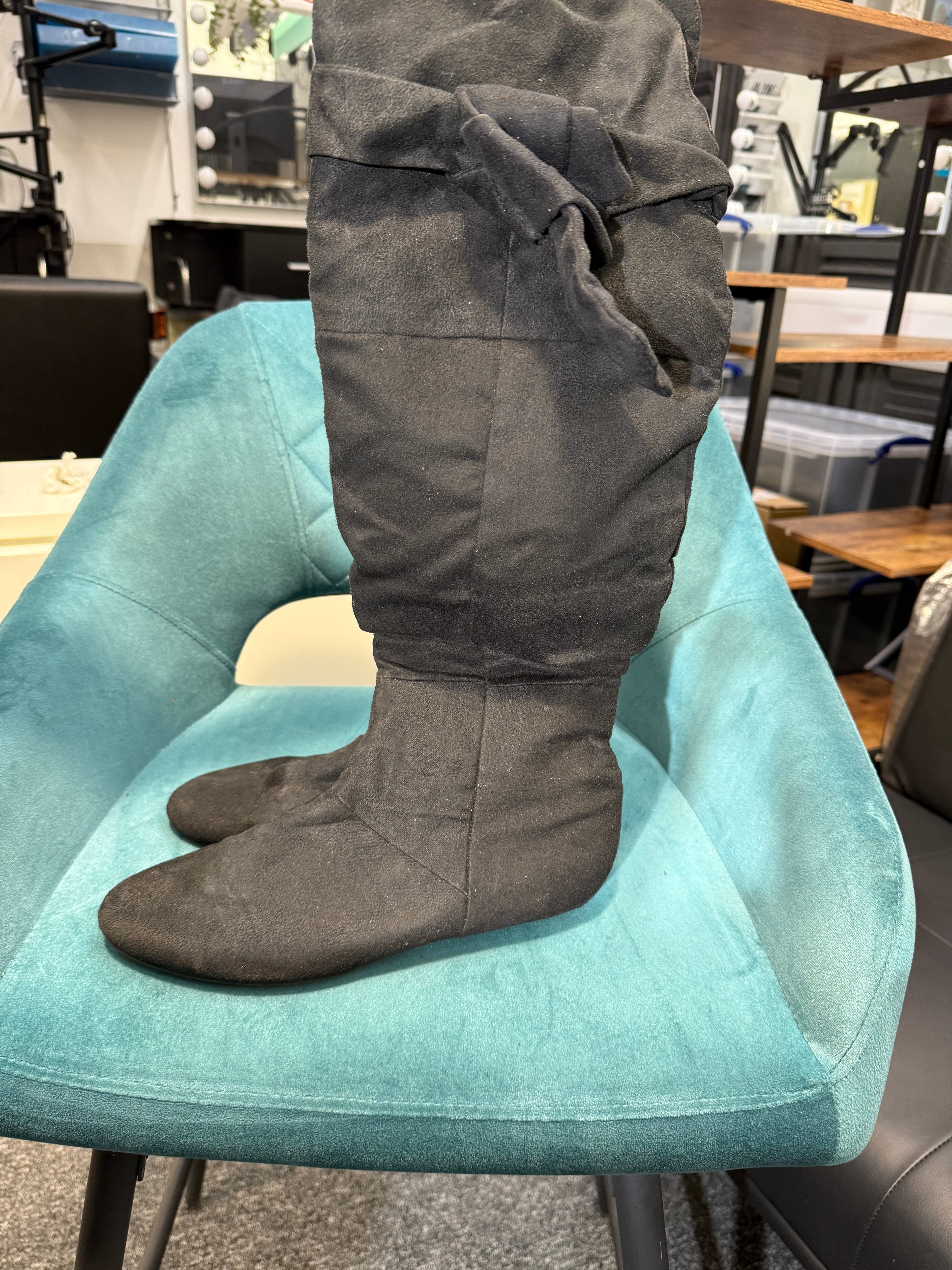 Black Flat Over-the-Knee Boots with Side Tie Detail