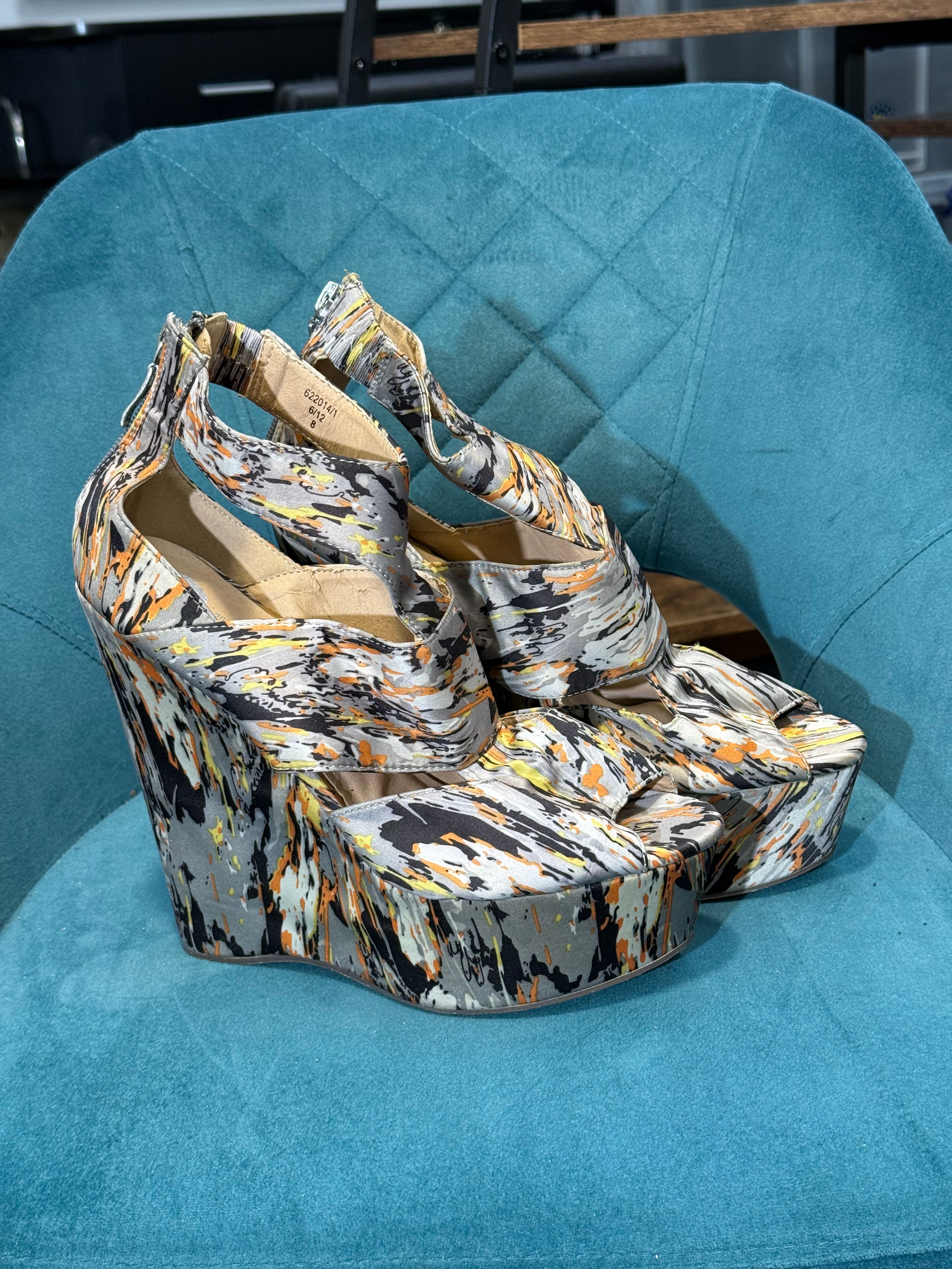 Colourful Ikat Print Platform Wedge Sandals