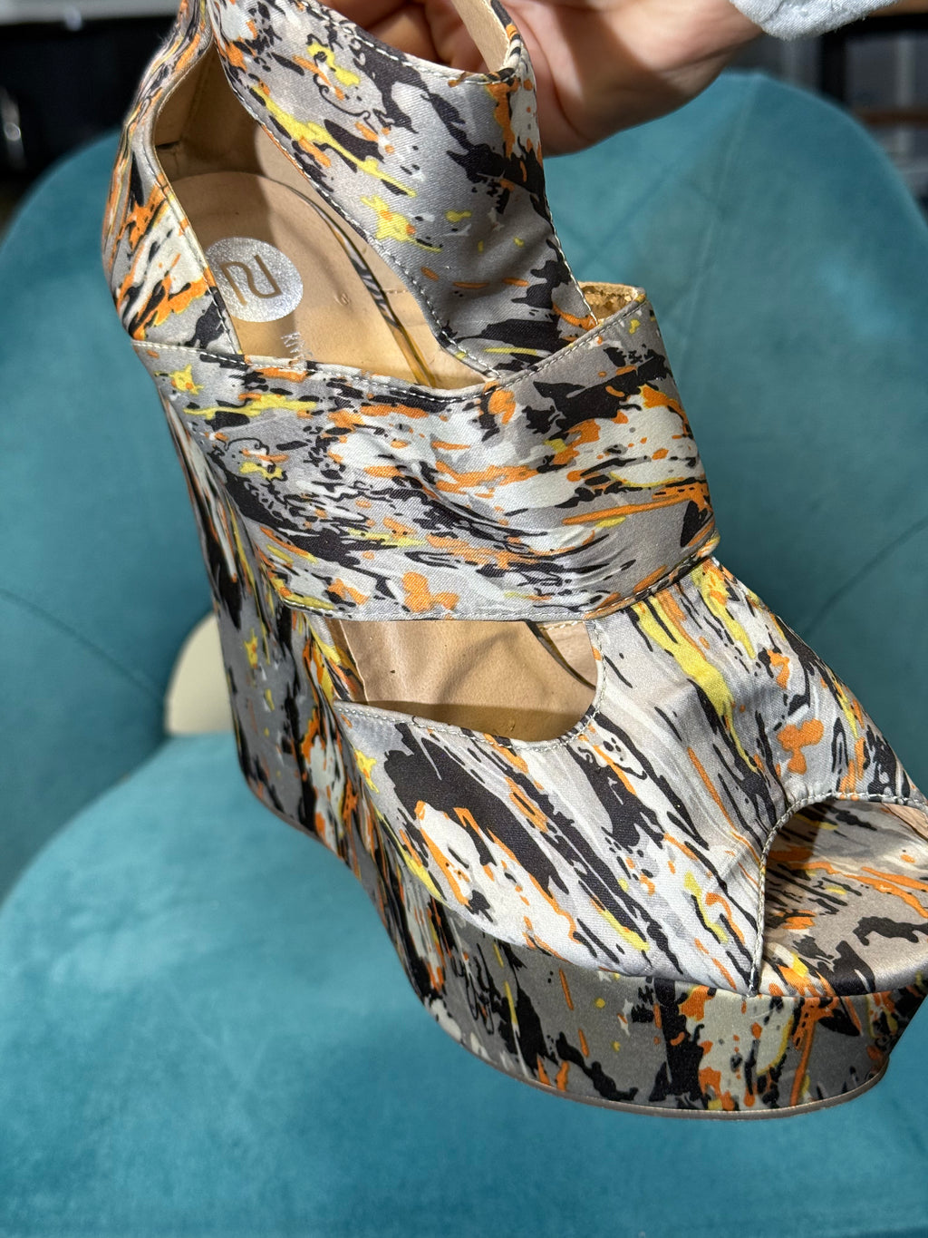 Colourful Ikat Print Platform Wedge Sandals