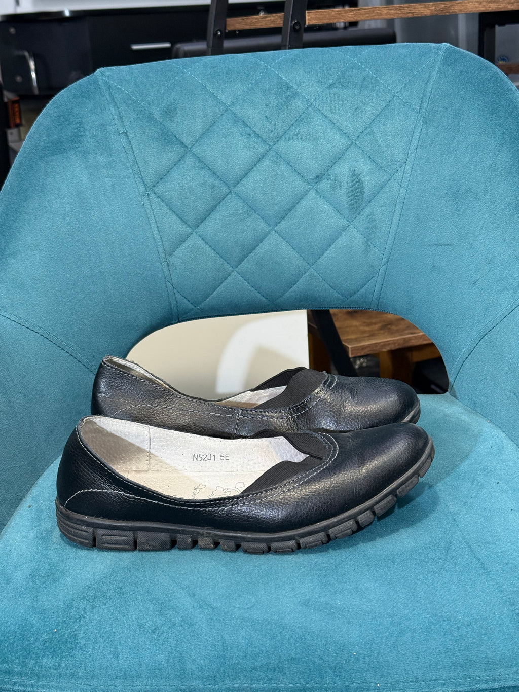 Black Leather Comfort Slip-On Shoes with Cushioned Sole