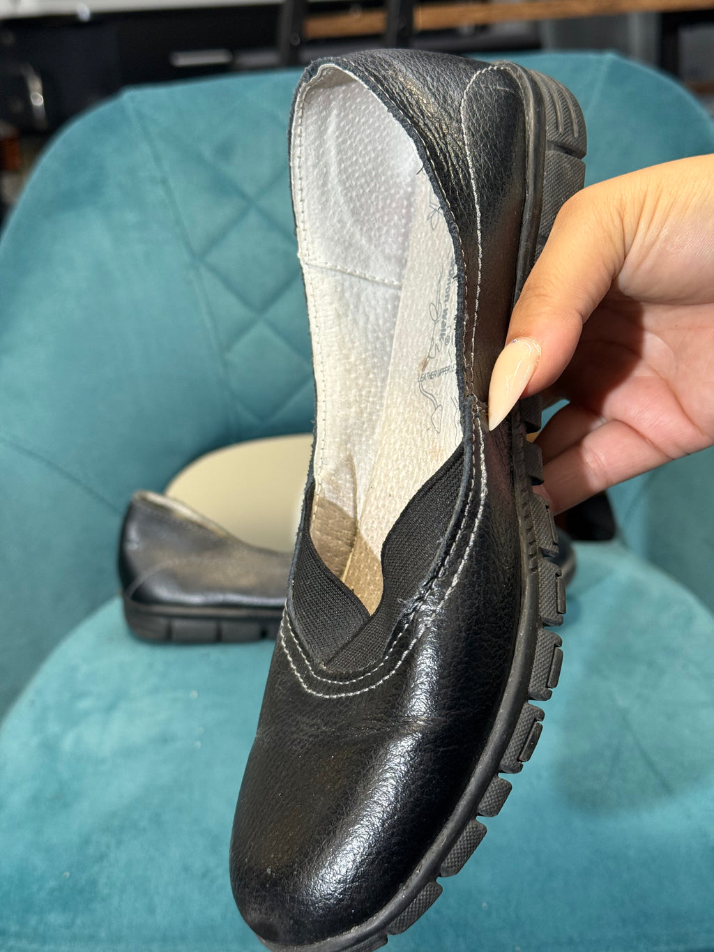 Black Leather Comfort Slip-On Shoes with Cushioned Sole