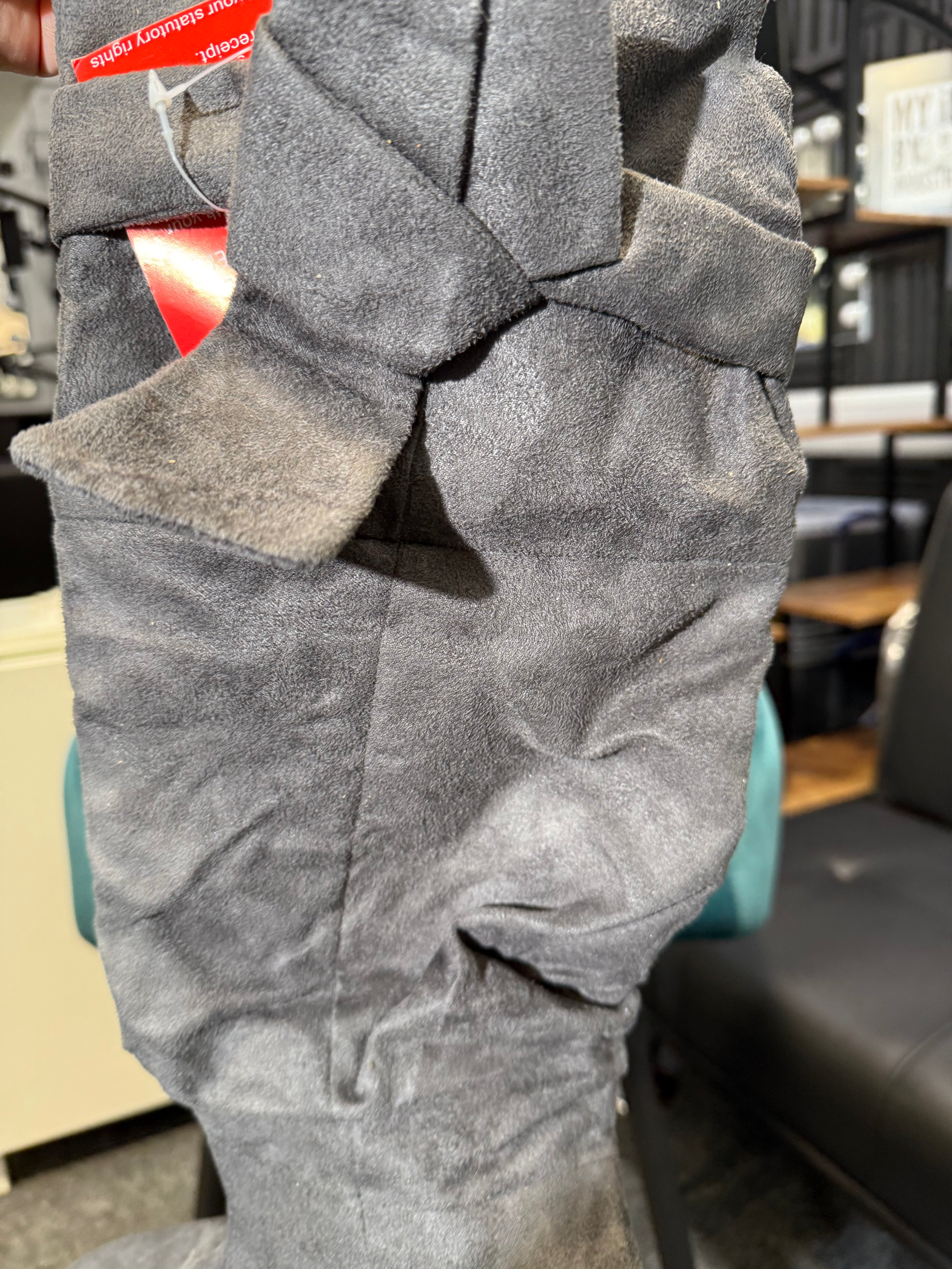 Grey Flat Over-the-Knee Boots with Side Tie Detail