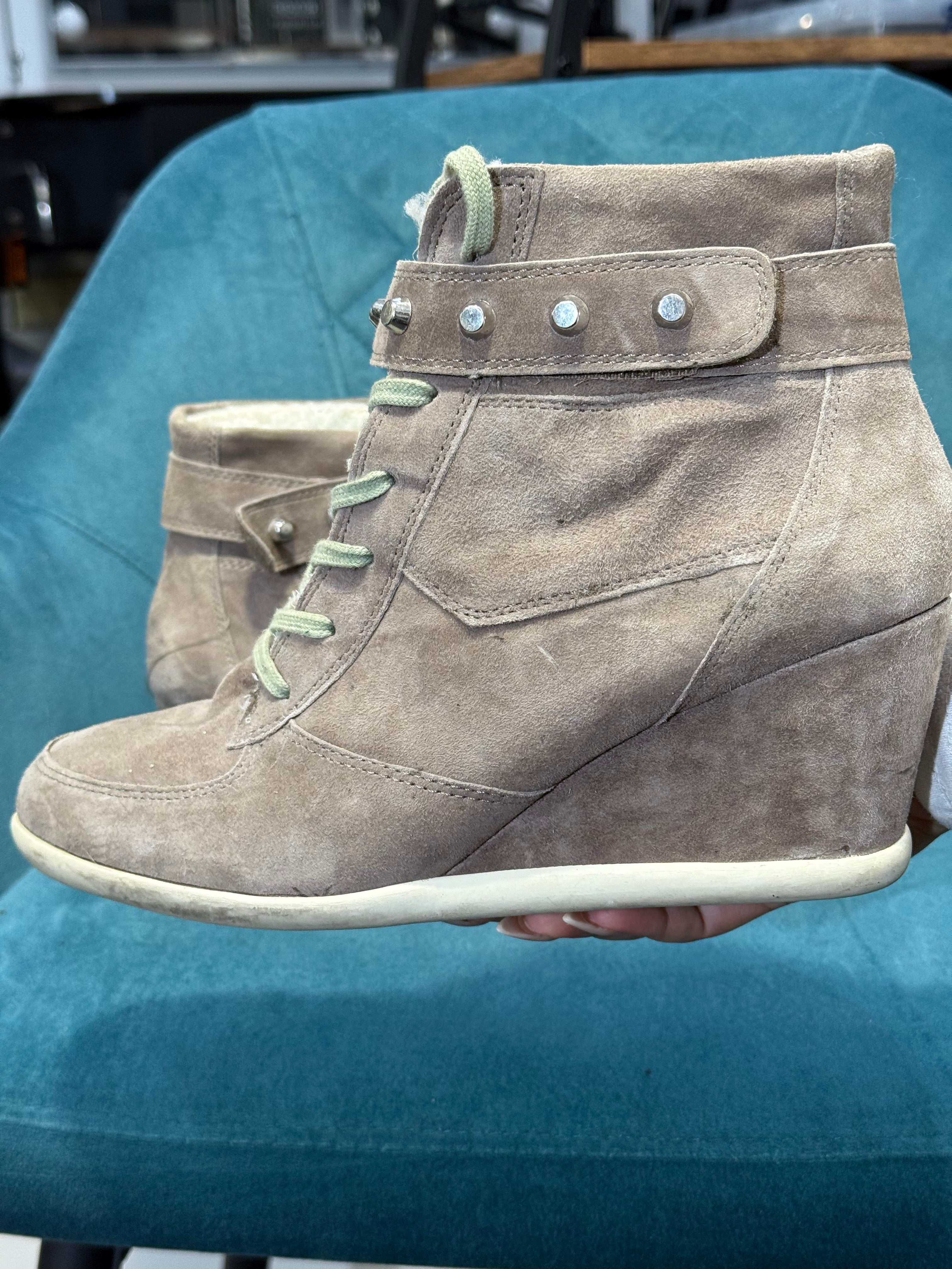 Grey High-Top Wedge Trainers with Faux Fur Lining
