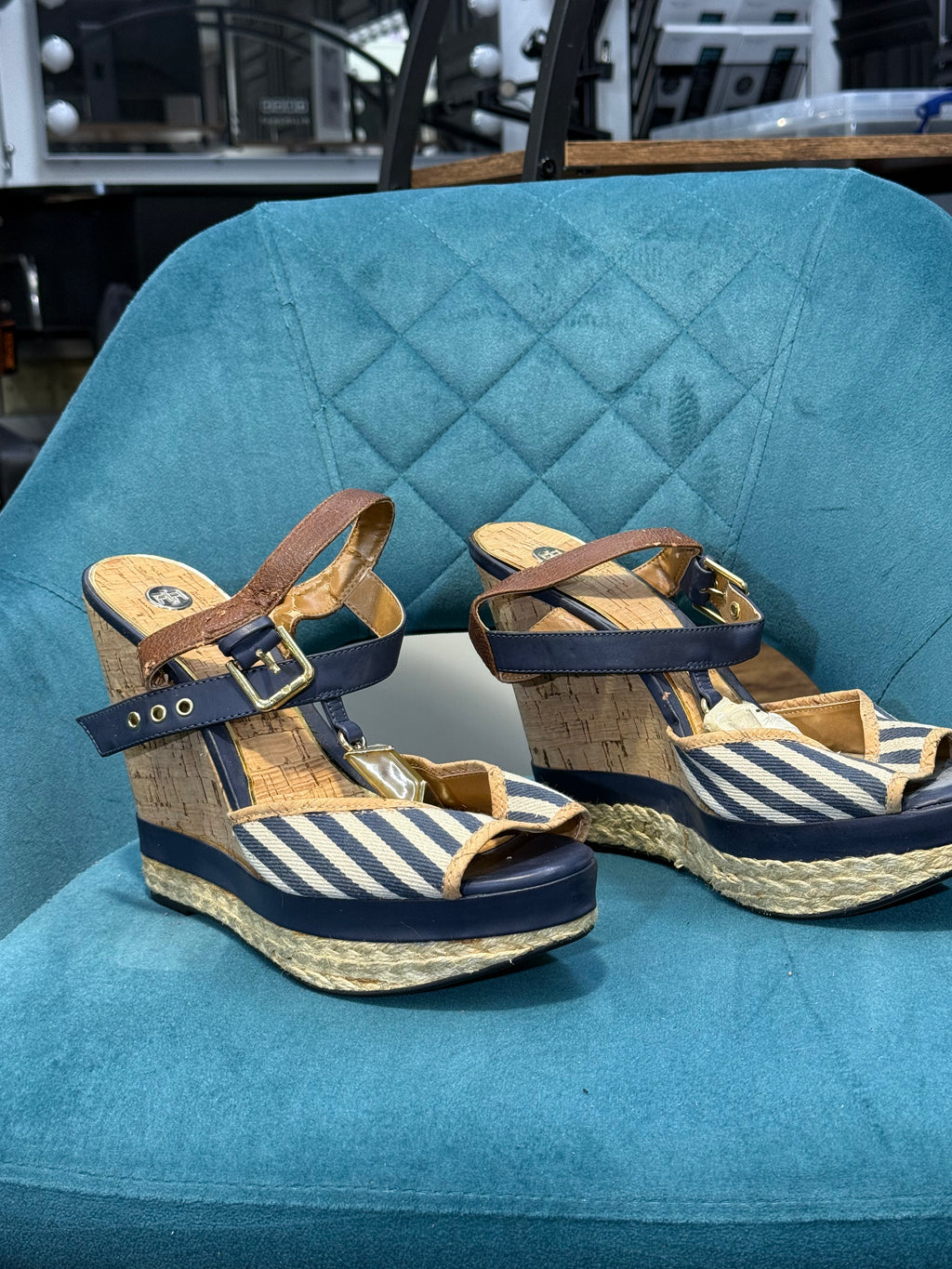 Nautical Stripe Espadrille Wedge Sandals