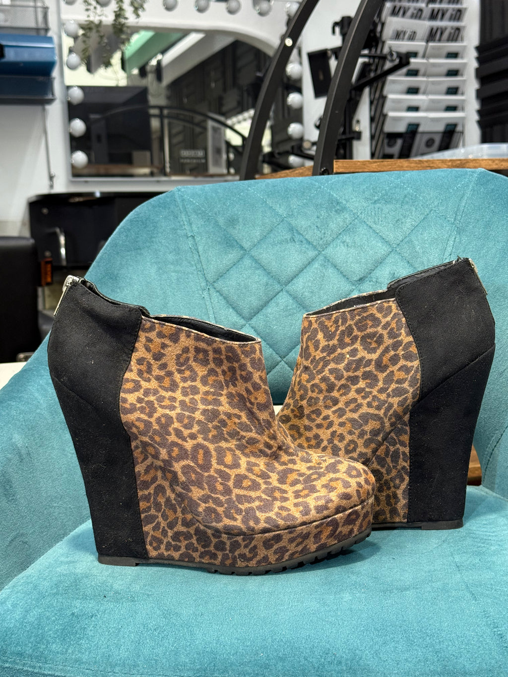 Leopard Print Platform Wedge Ankle Boots