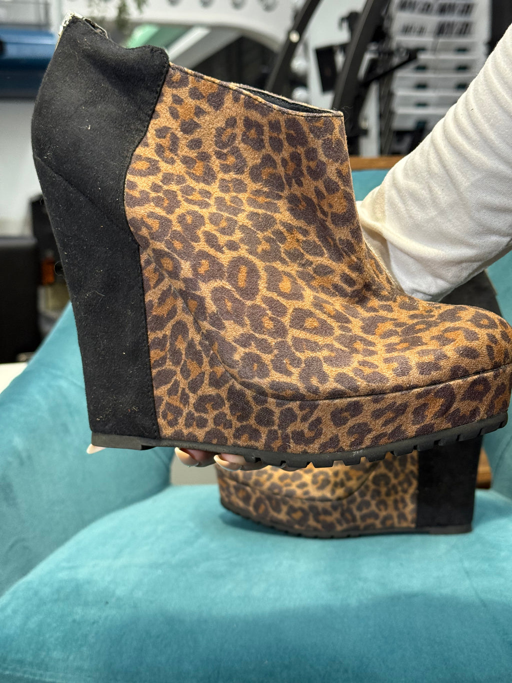 Leopard Print Platform Wedge Ankle Boots