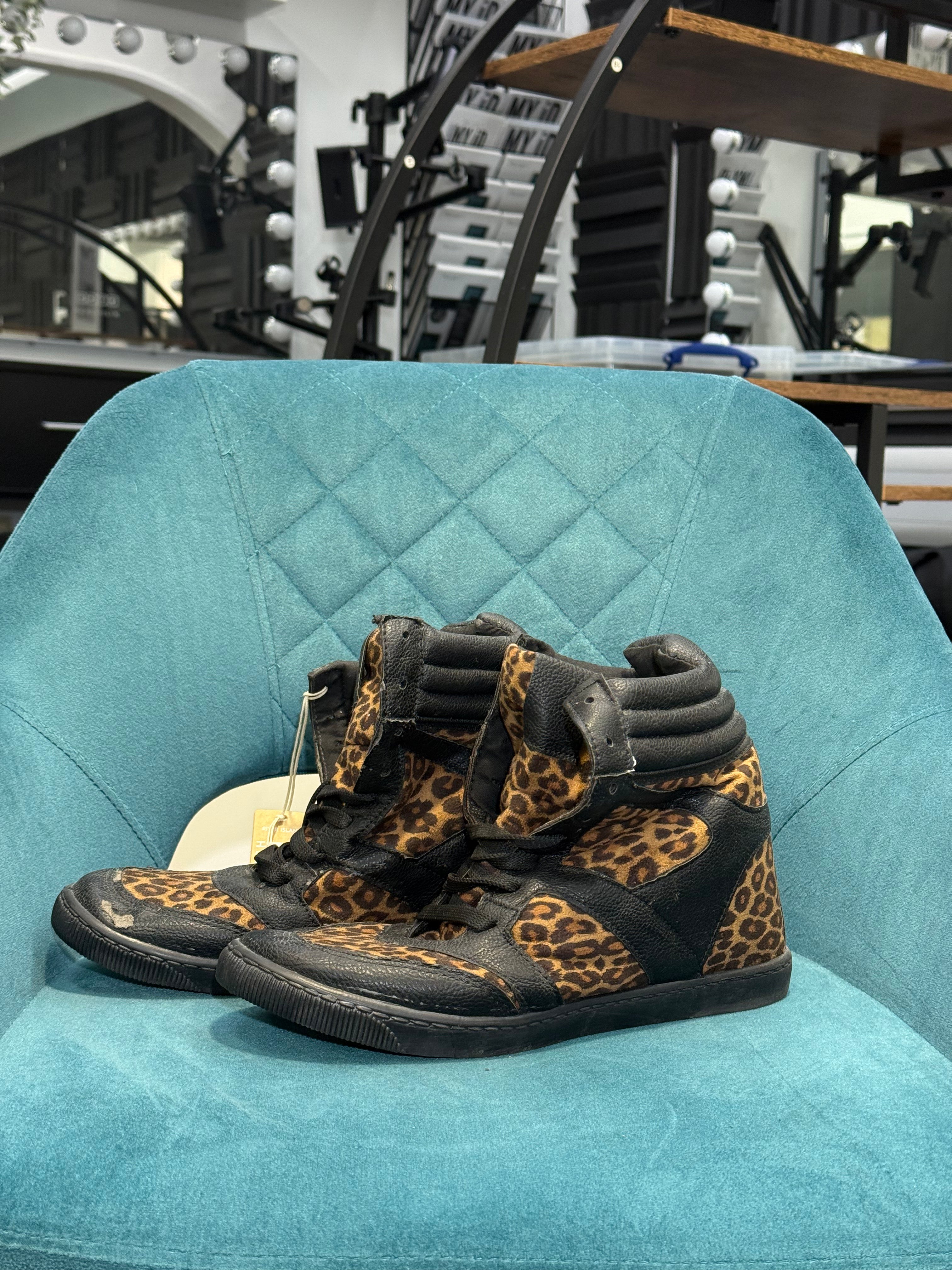 Leopard print High-Top Wedge Trainers with Gum Sole