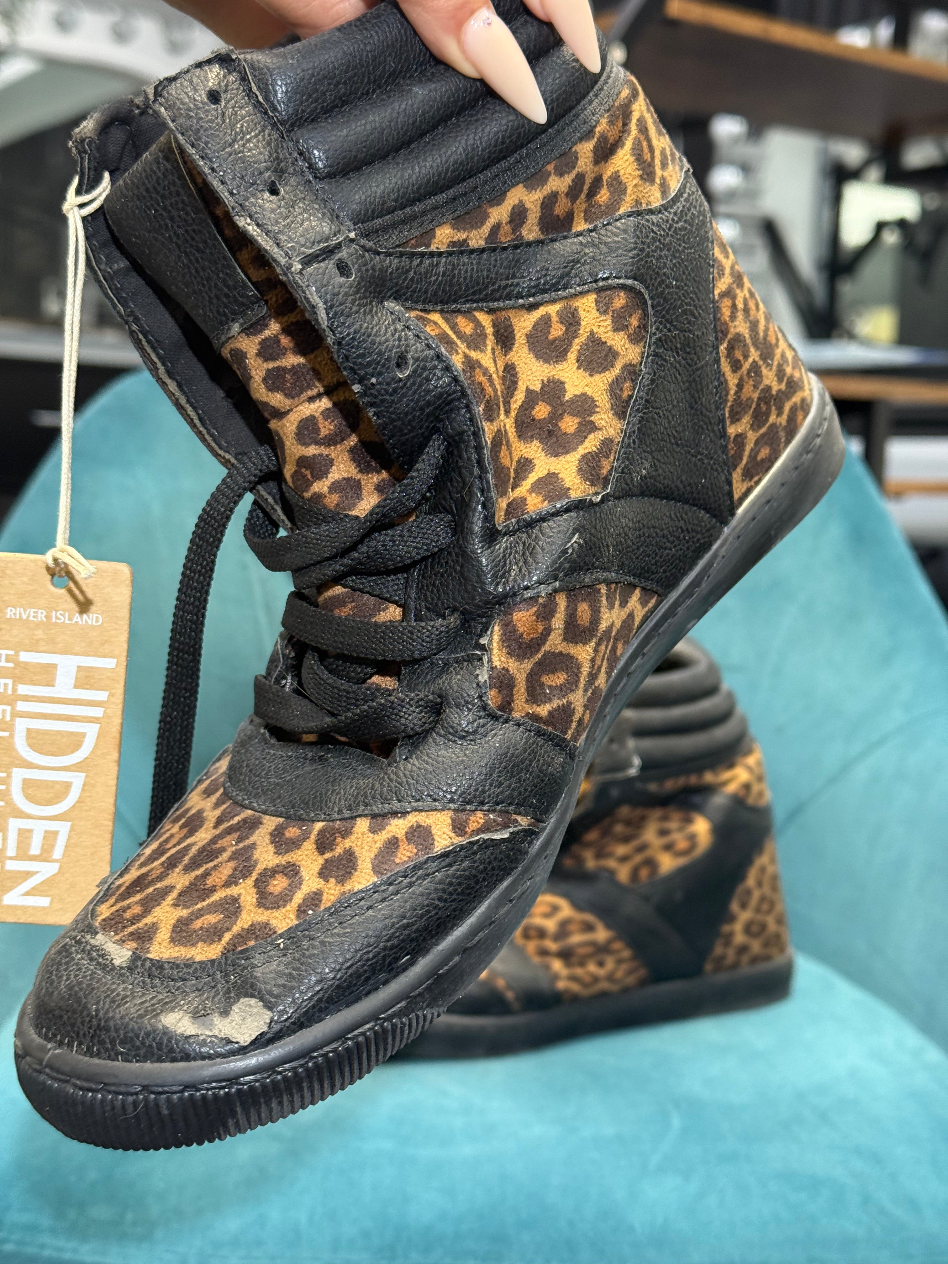 Leopard print High-Top Wedge Trainers with Gum Sole