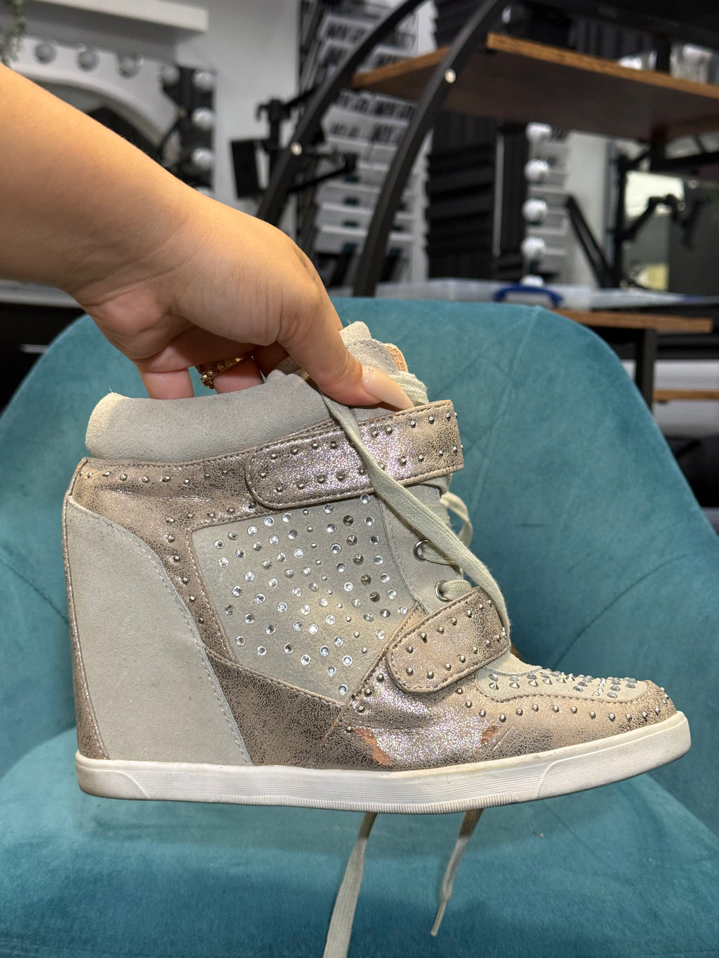 Biege High-Top Wedge Trainers