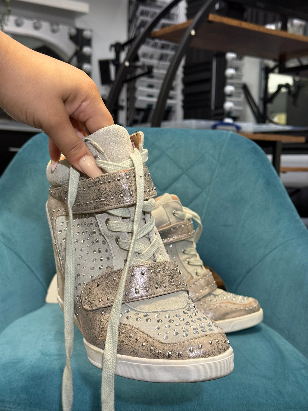 Biege High-Top Wedge Trainers